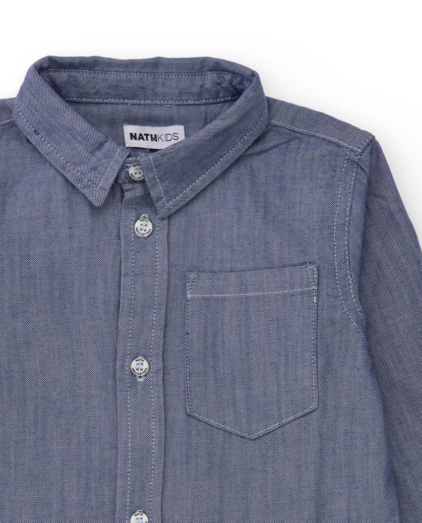 Camisa de manga larga para niño en mezclilla azul