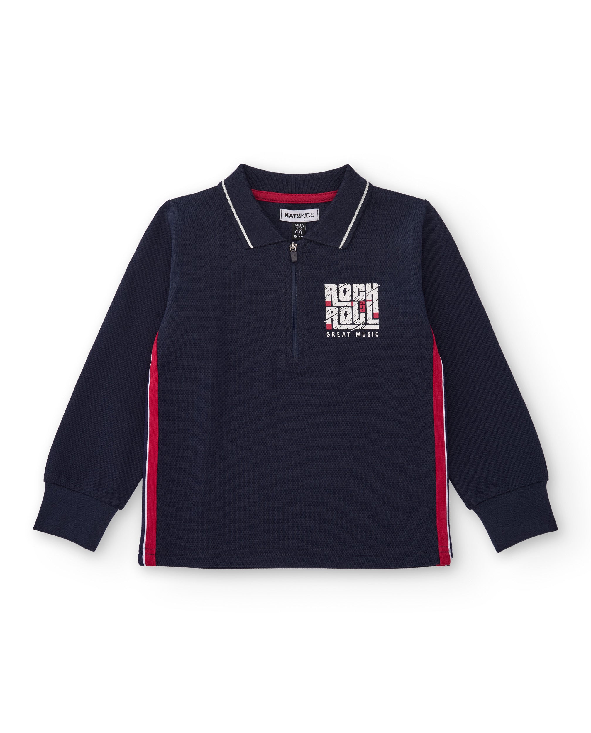 Polo de manga larga para niño color marino con estampado rockero