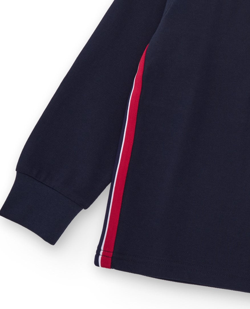 Polo de manga larga para niño color marino con estampado rockero
