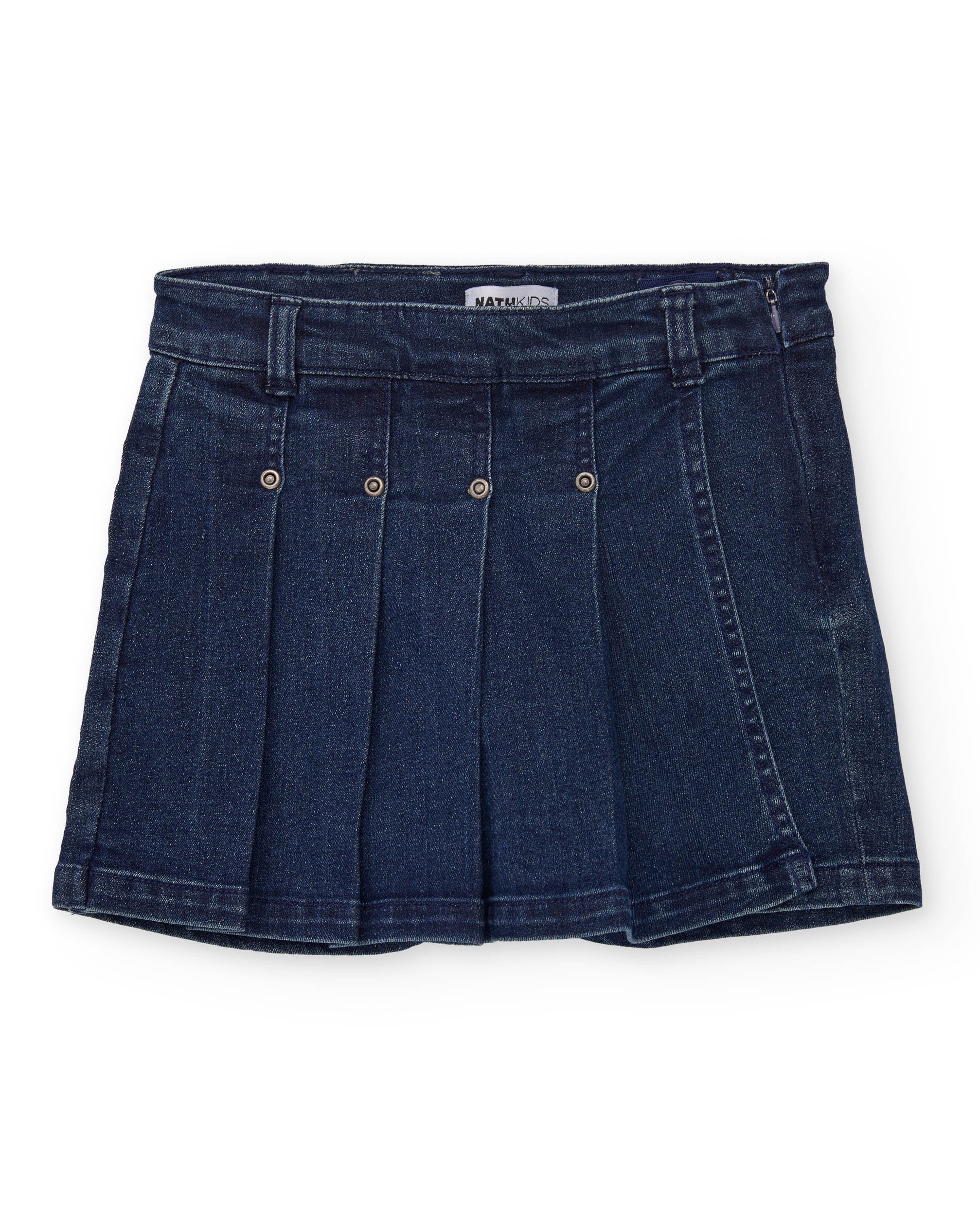 Falda pantalón de niña tipo denim en azul oscuro con tablones