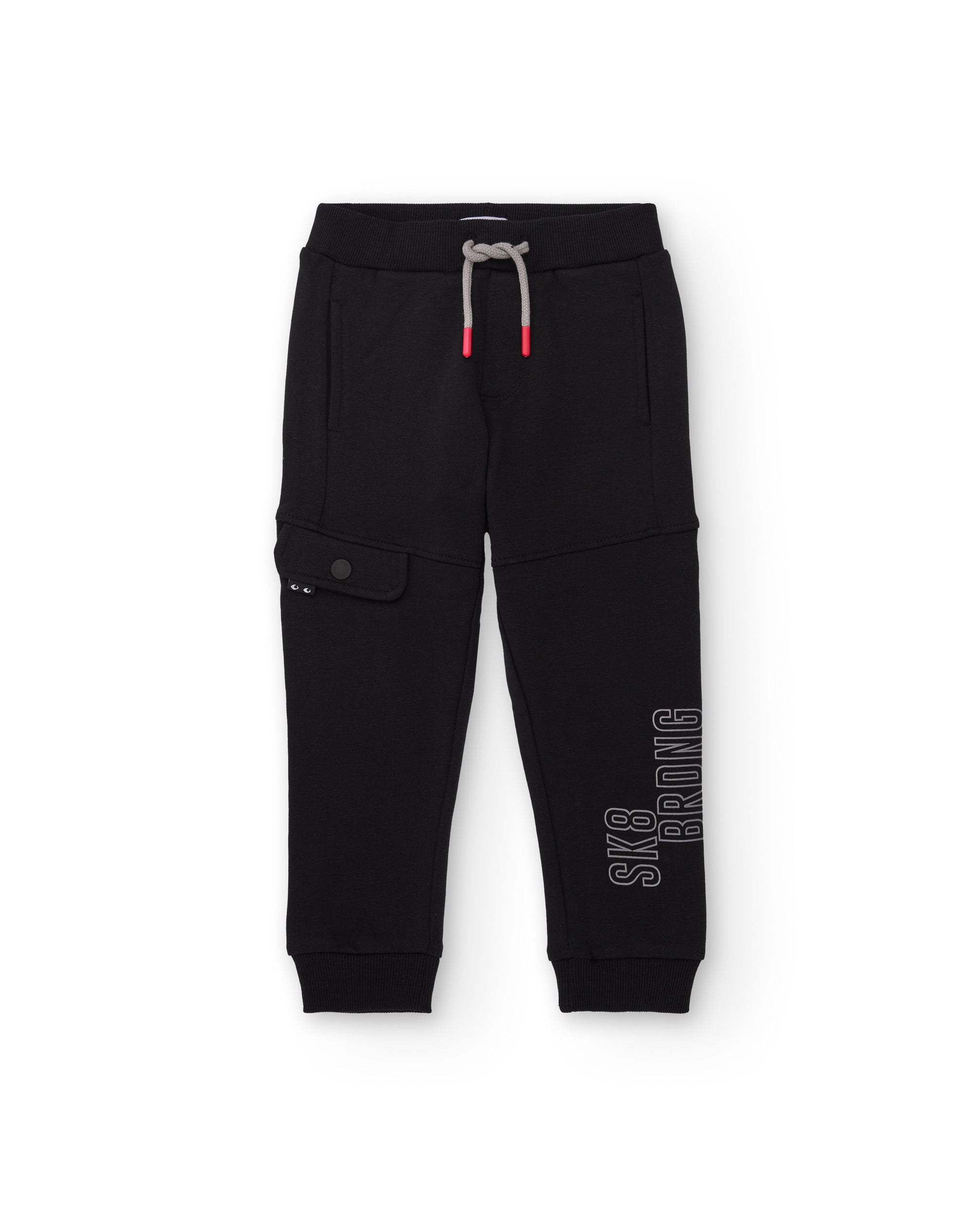 Pantalón jogger negro con bolsillo lateral y estampado para niño