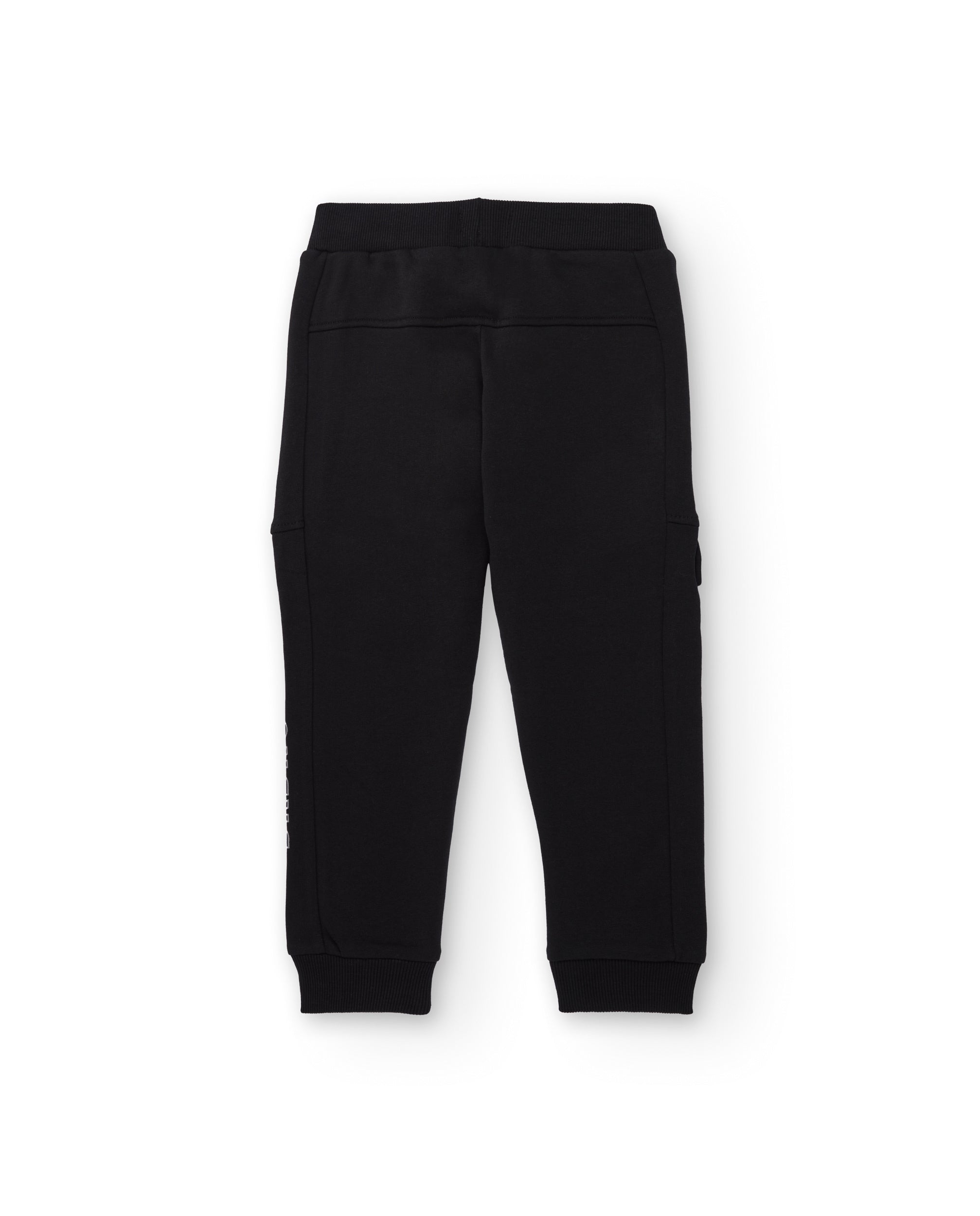 Pantalón jogger negro con bolsillo lateral y estampado para niño