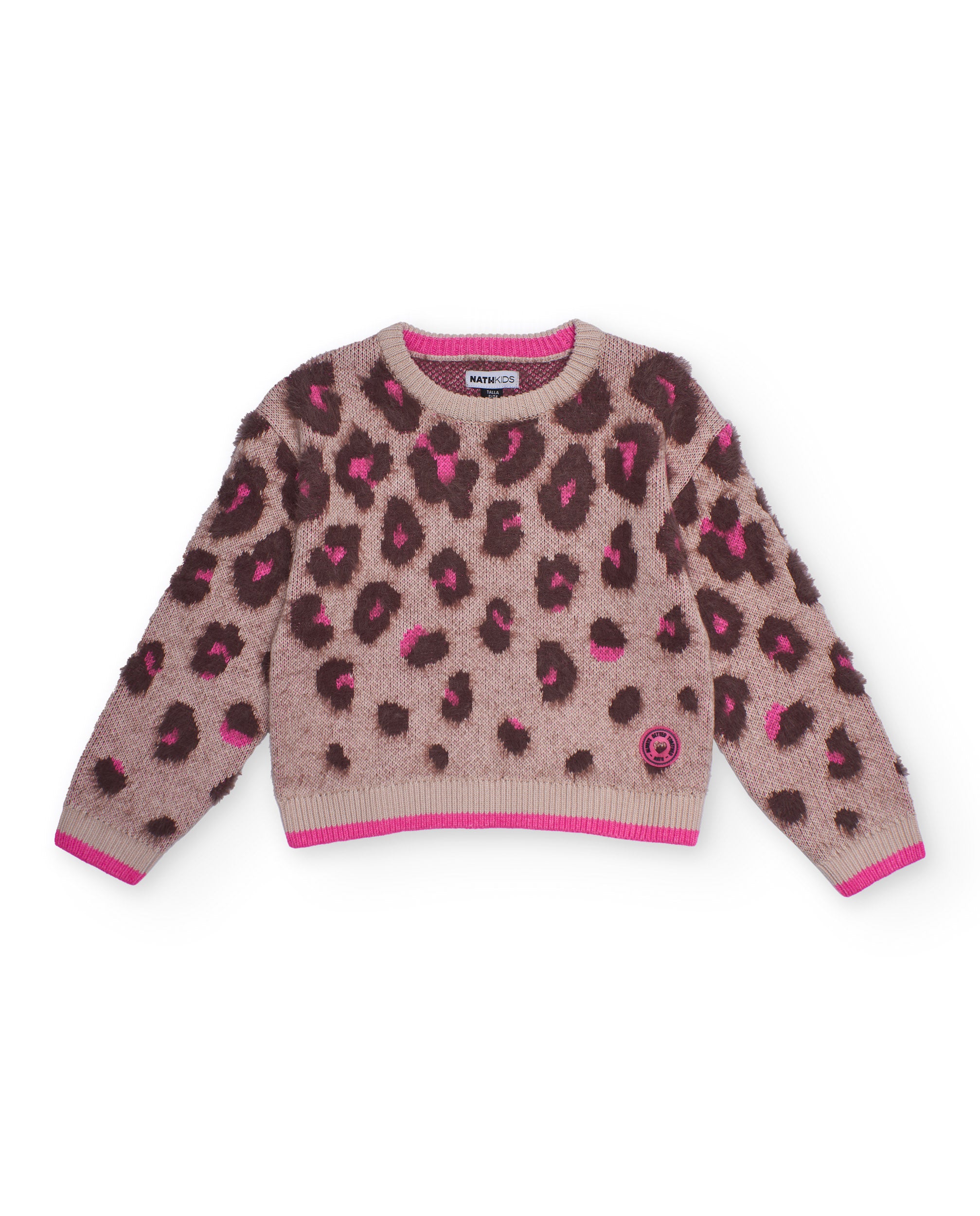 Suéter de punto con estampado animal print en tonos rosa para