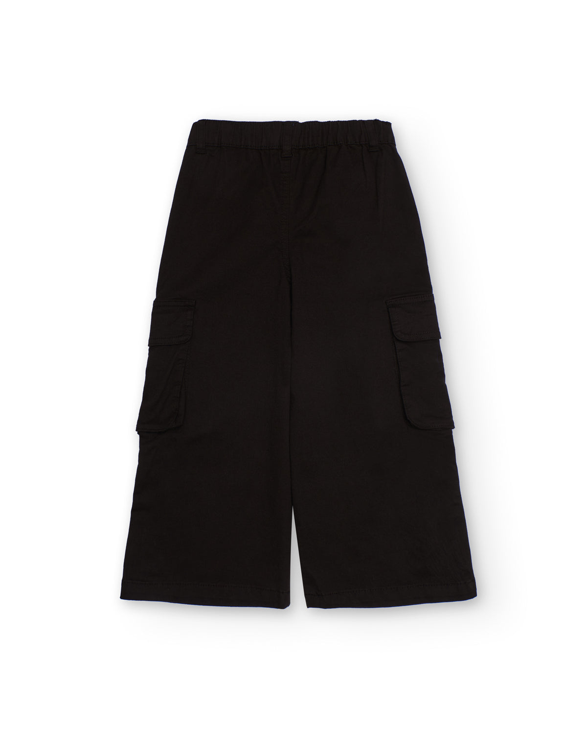 Pantalón cargo ancho negro con ojales decorativos para niña