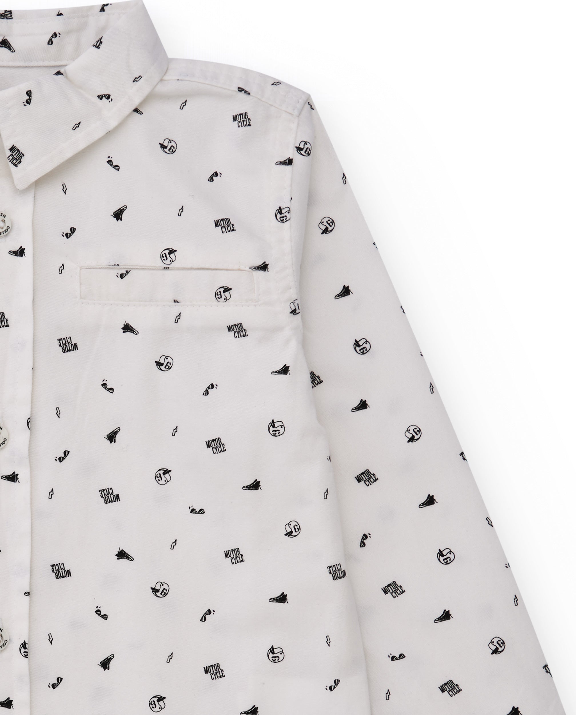 Camisa blanca de manga larga para niño con estampado pequeño