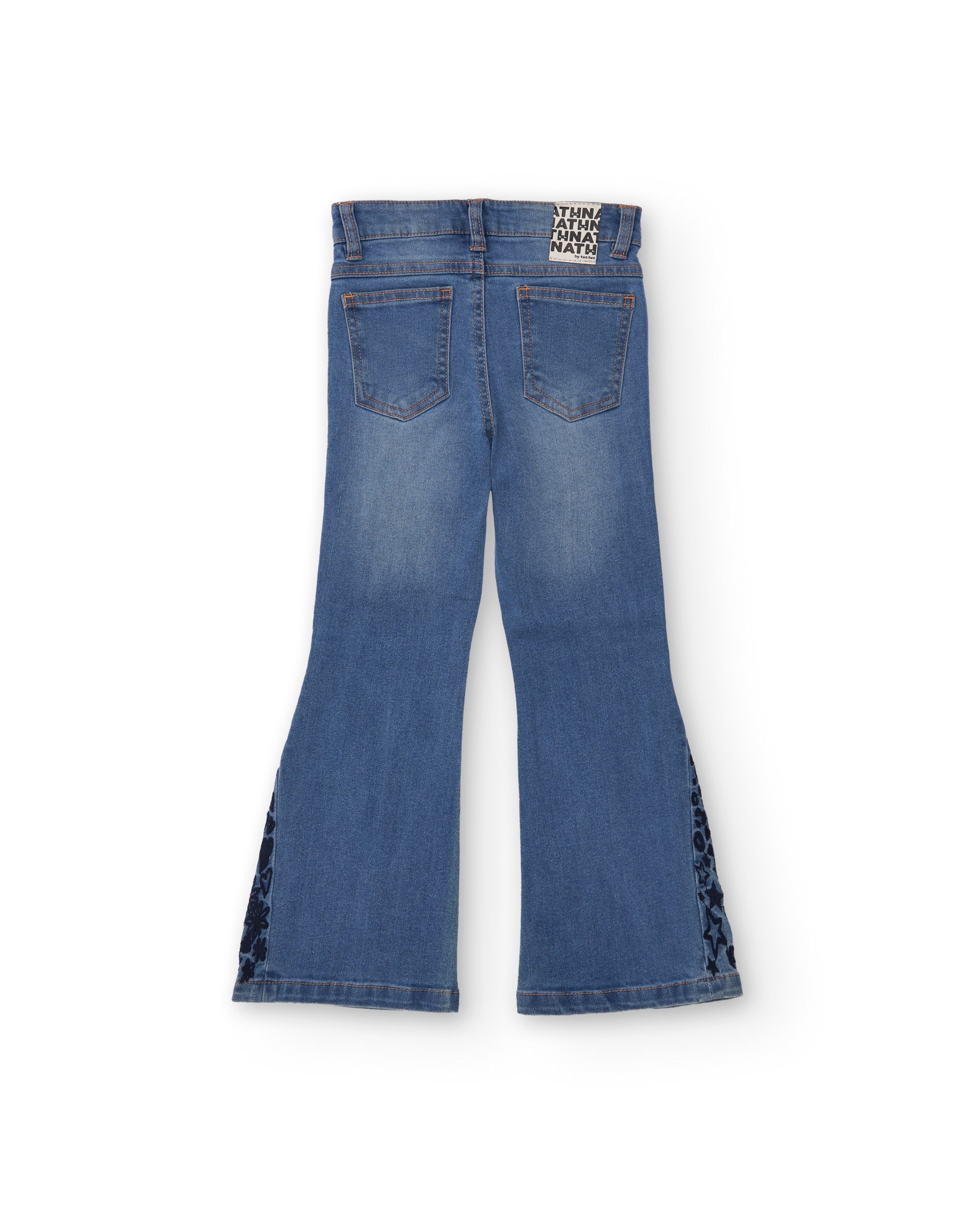 Pantalón vaquero acampanado para niña con detalle bordado