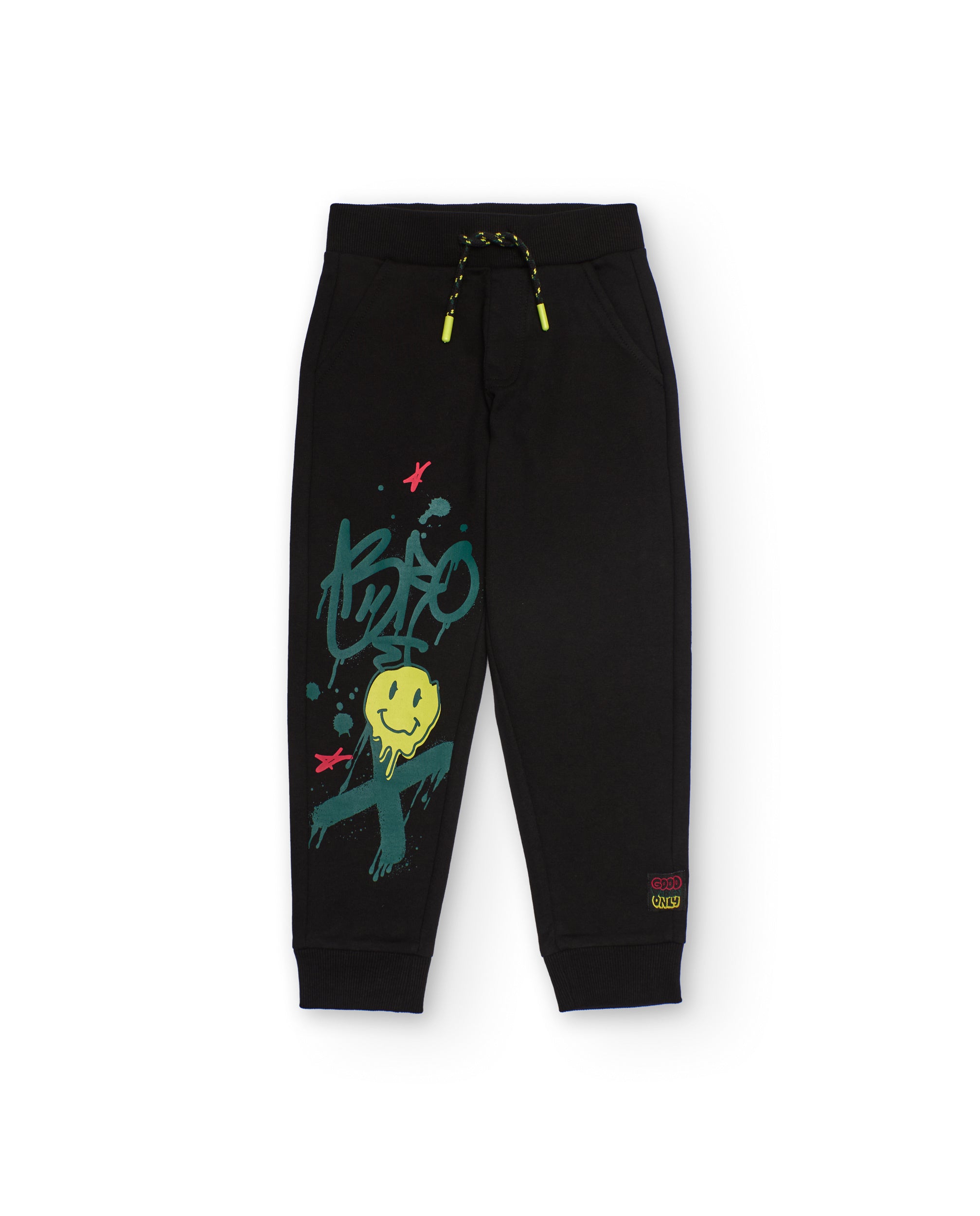 Pantalón jogger negro para niño con estampado estilo graffiti