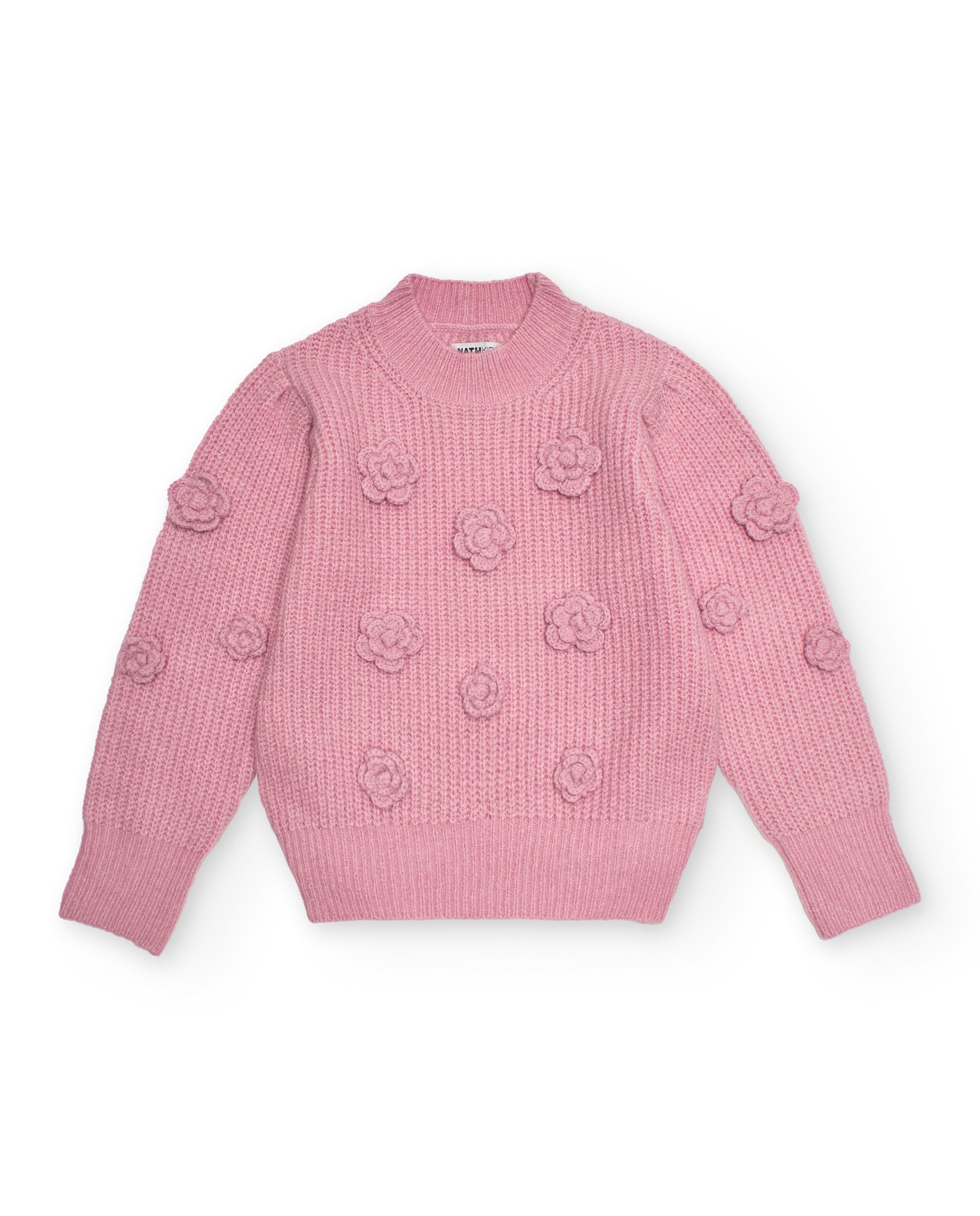 Jersey de punto rosa para niña con apliques de flores