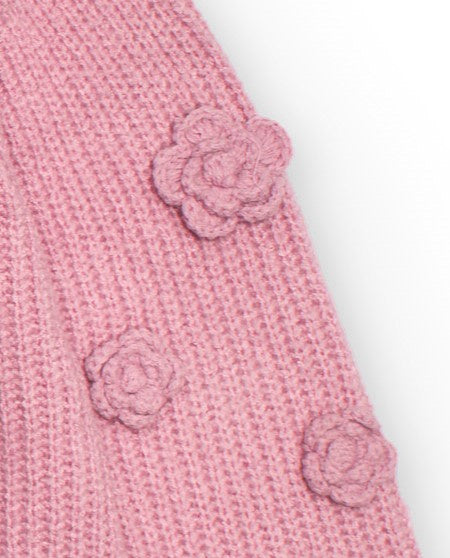 Jersey de punto rosa para niña con apliques de flores
