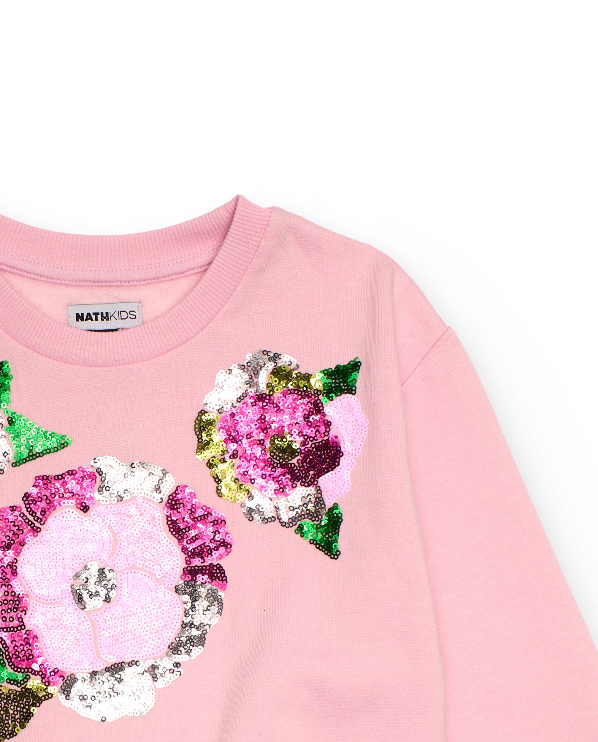 Sudadera rosa con flores de lentejuelas para niña