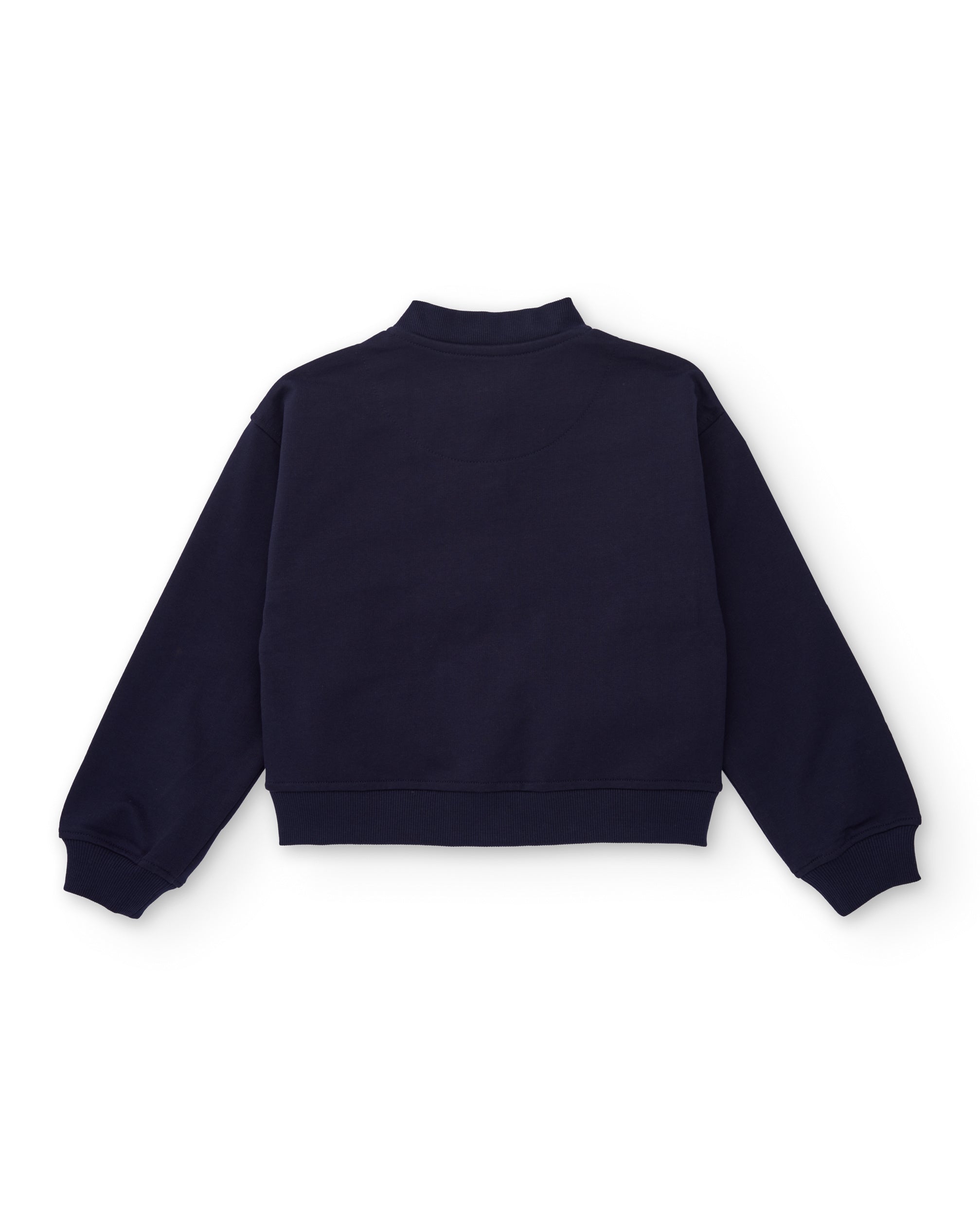 Chaqueta azul marino de felpa para niña con bordado frontal