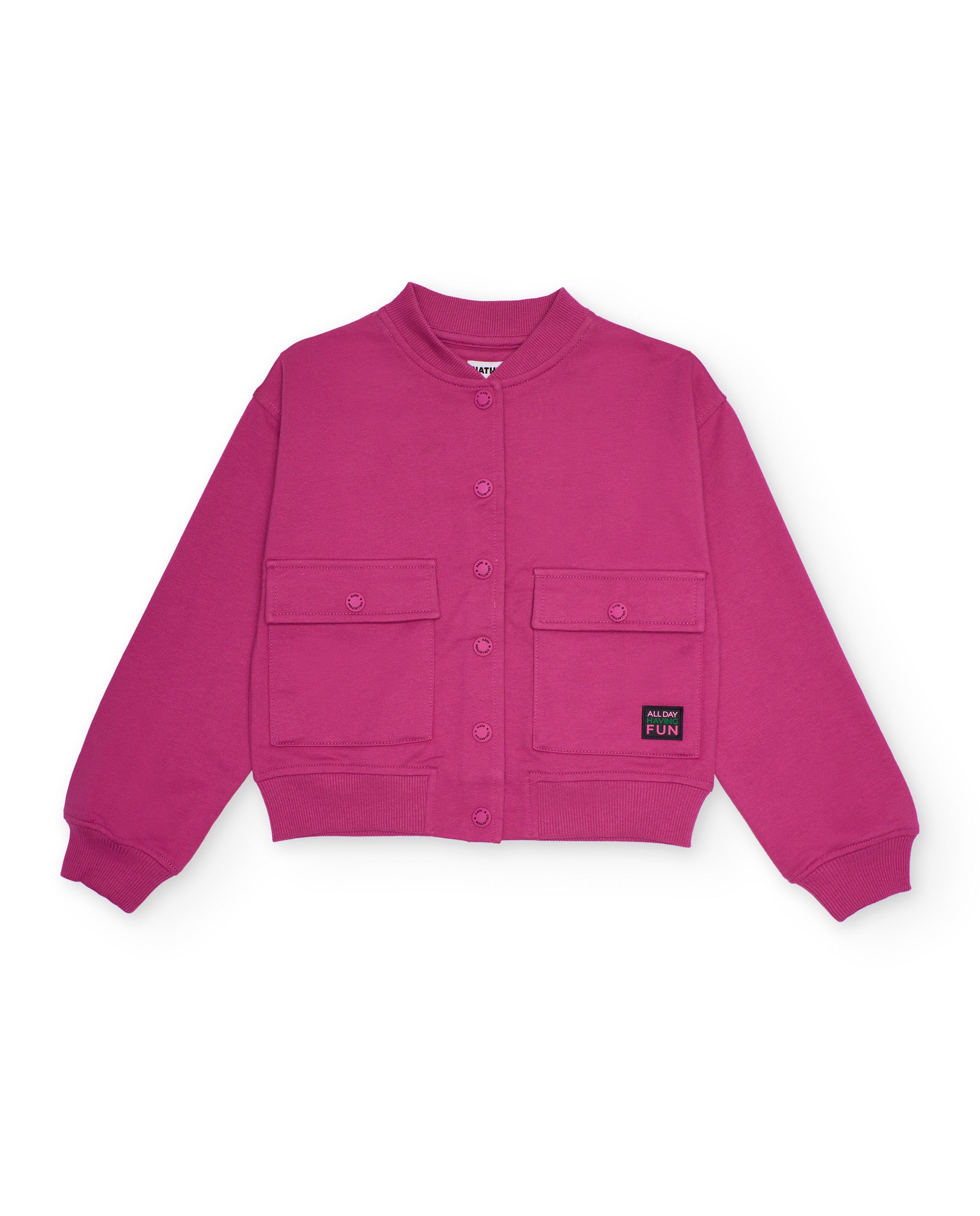 Cazadora fucsia para niña con bolsillos frontales