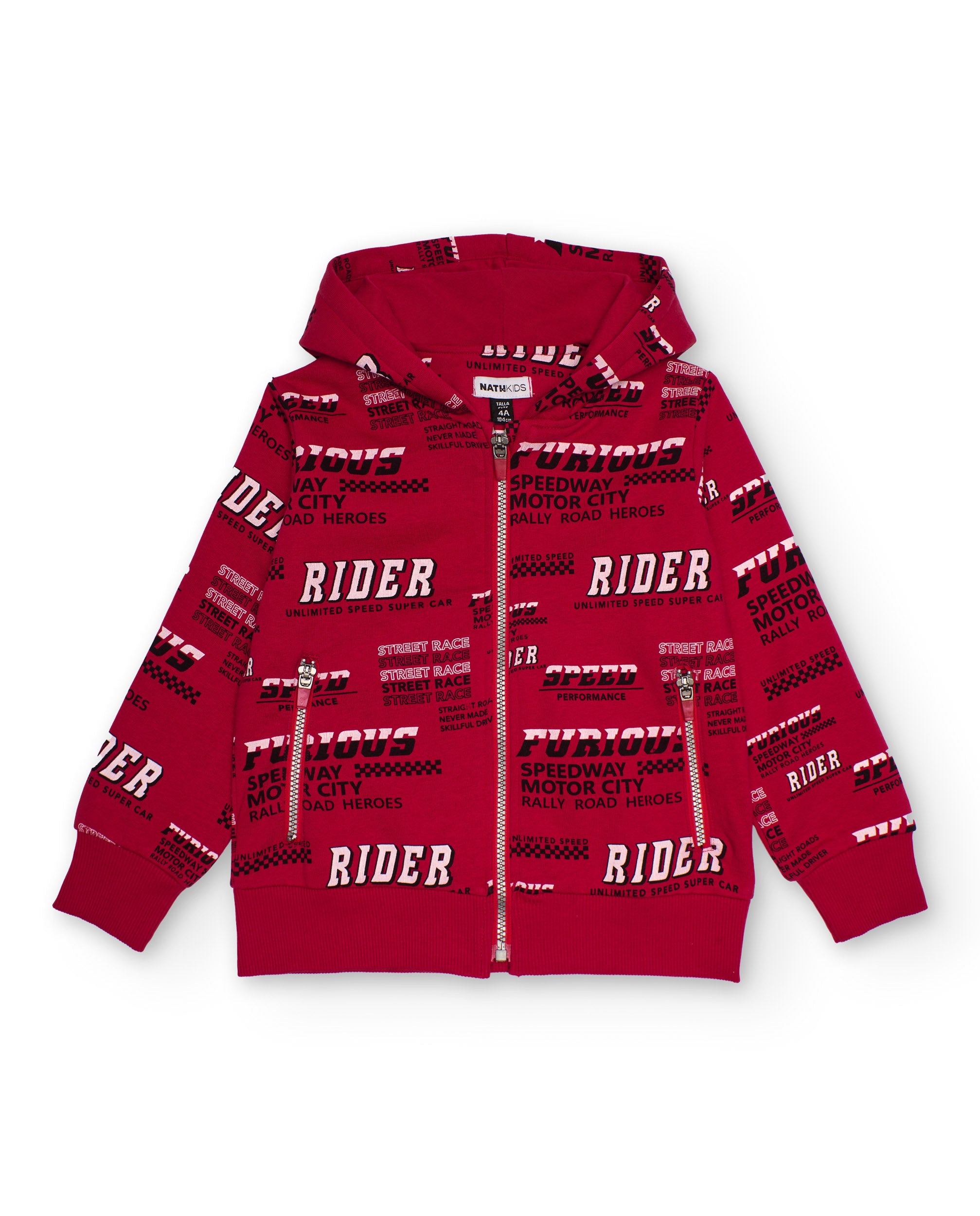 Sudadera con capucha para niño en rojo con estampado de texto