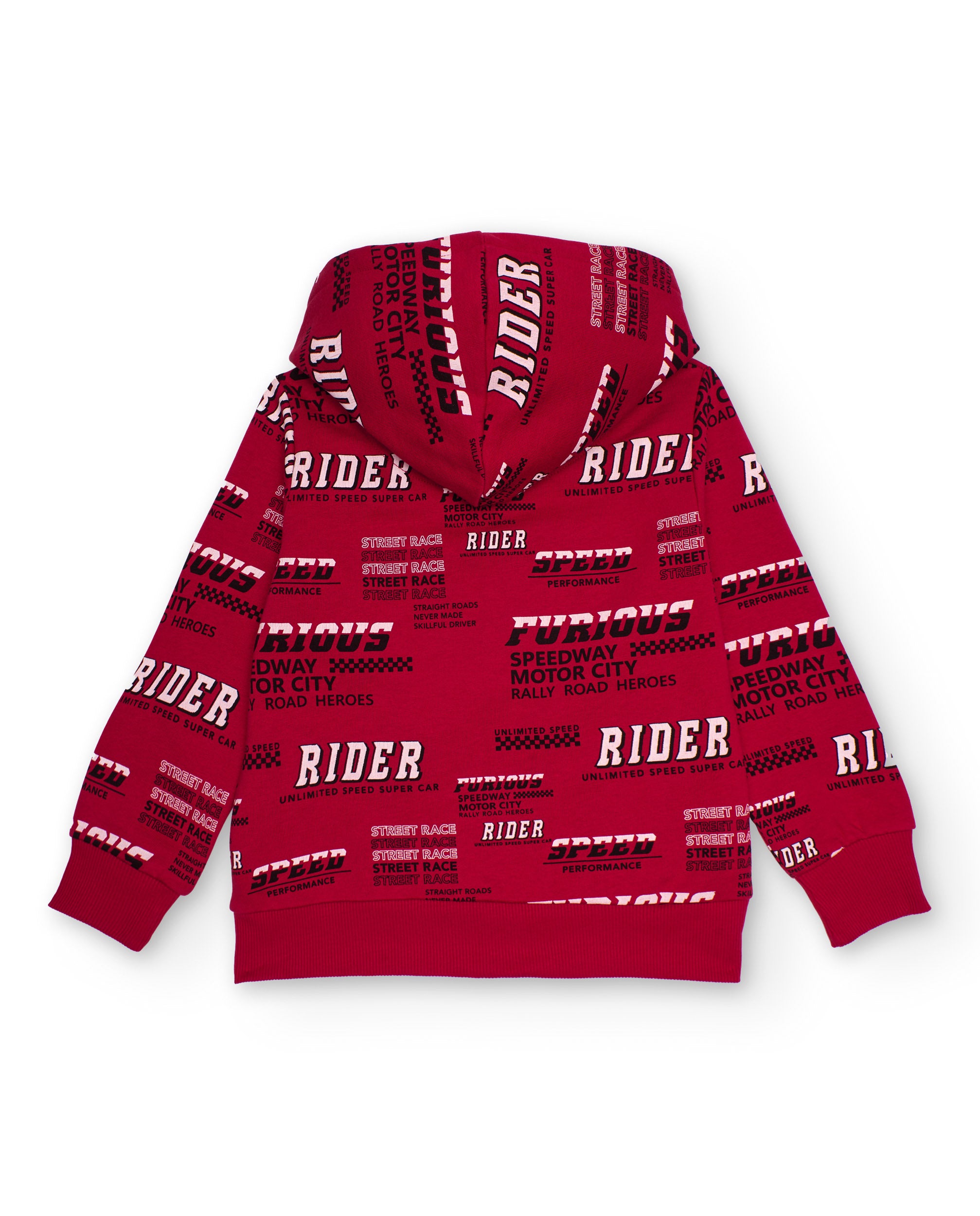 Sudadera con capucha para niño en rojo con estampado de texto