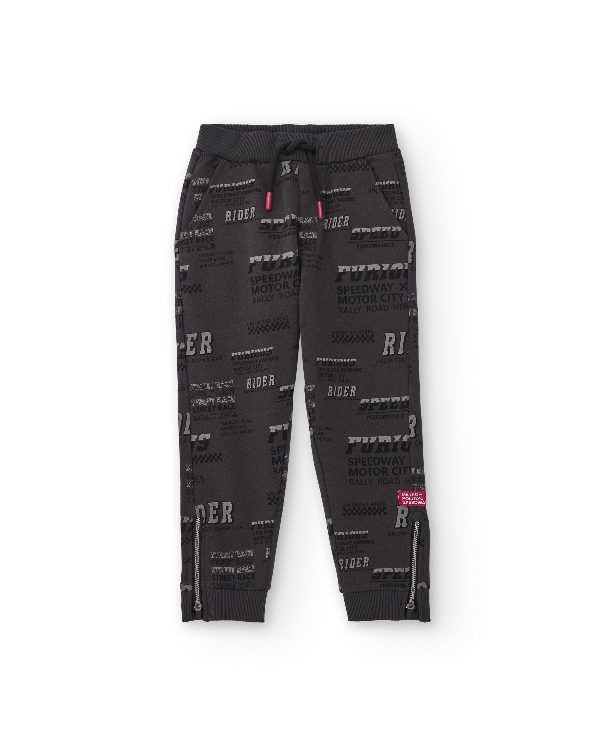 Pantalón de felpa para niño color gris oscuro con estampado de