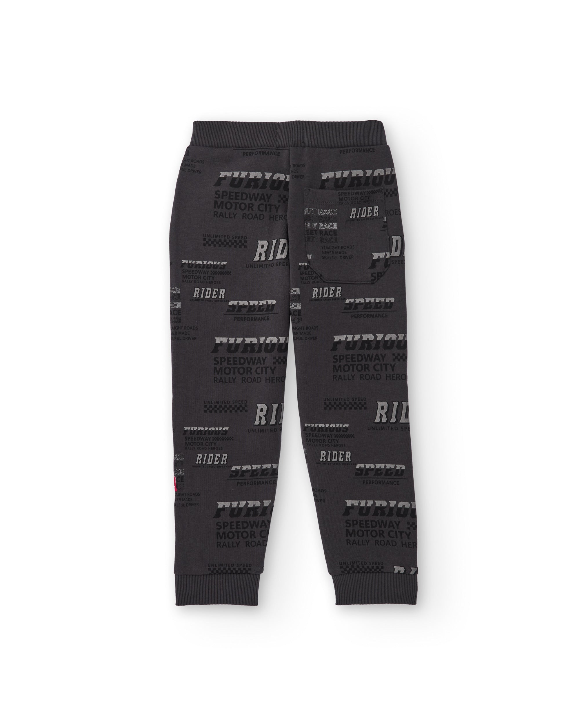 Pantalón de felpa para niño color gris oscuro con estampado de