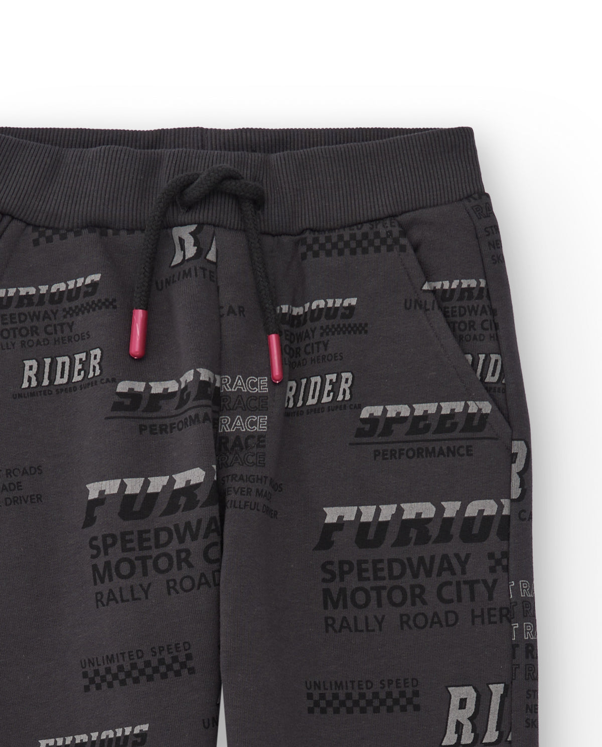 Pantalón de felpa para niño color gris oscuro con estampado de
