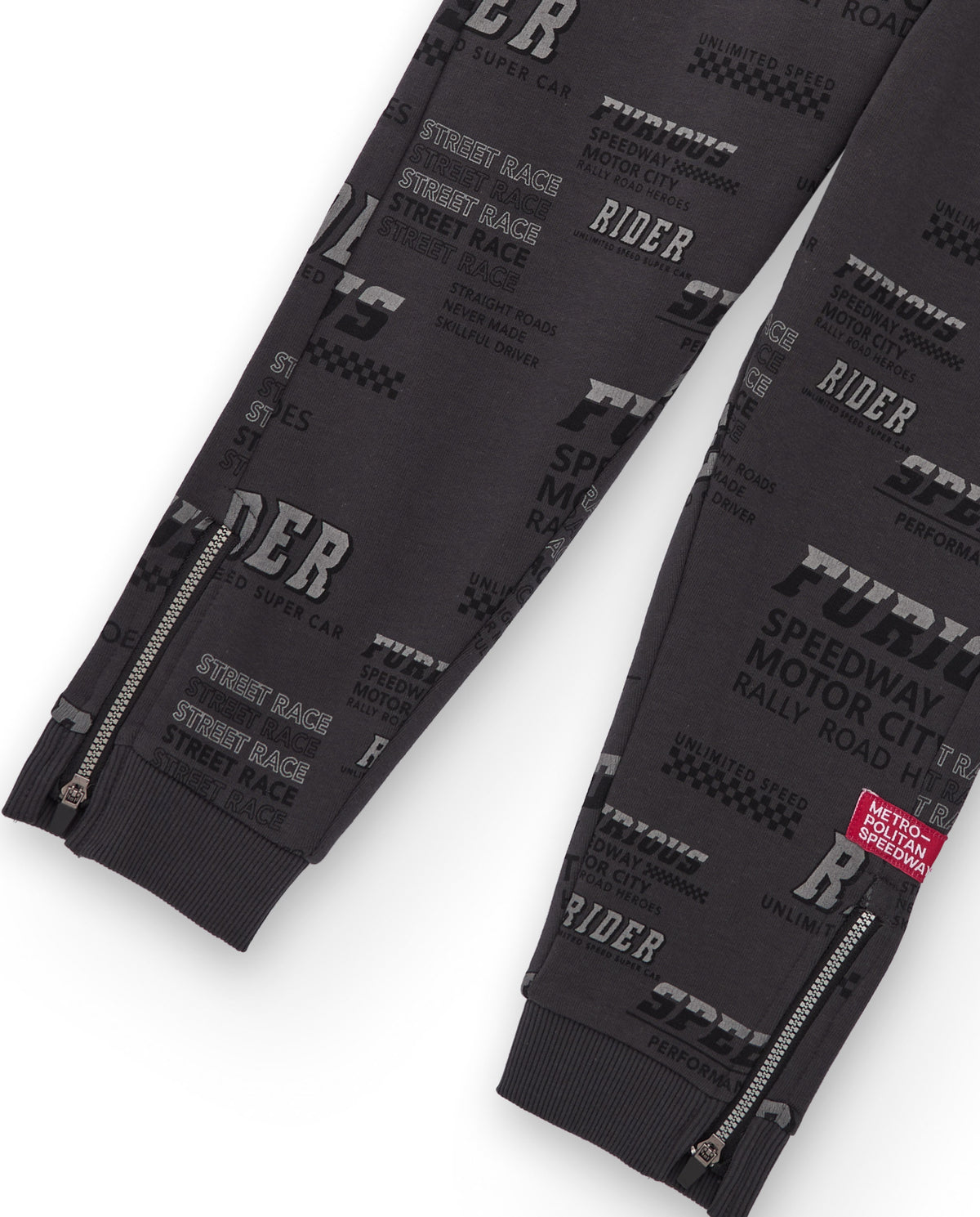 Pantalón de felpa para niño color gris oscuro con estampado de