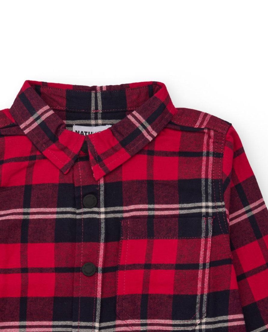 Camisa de franela para niño a cuadros rojos y negros