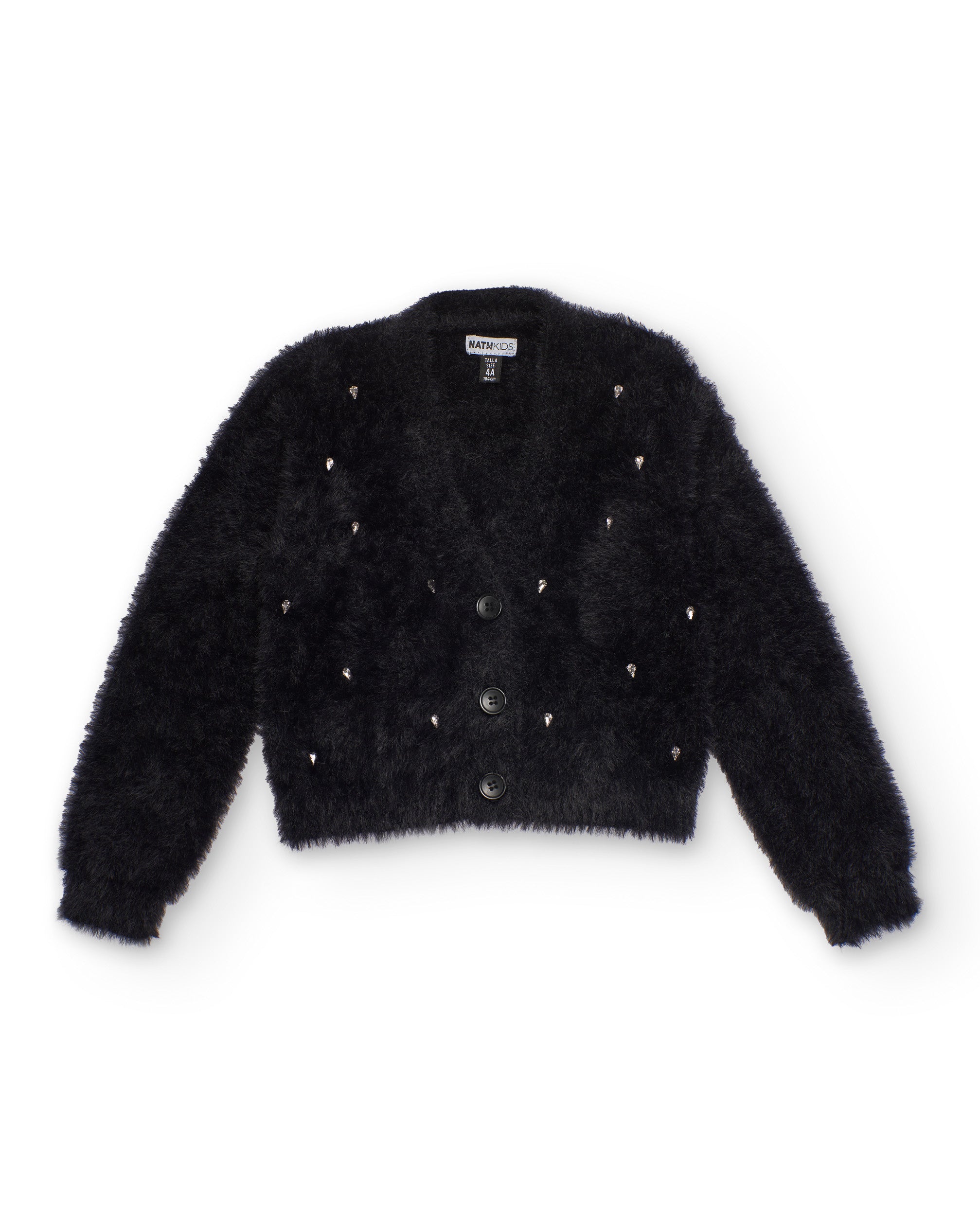 Chaqueta de punto negra para niña con apliques brillantes