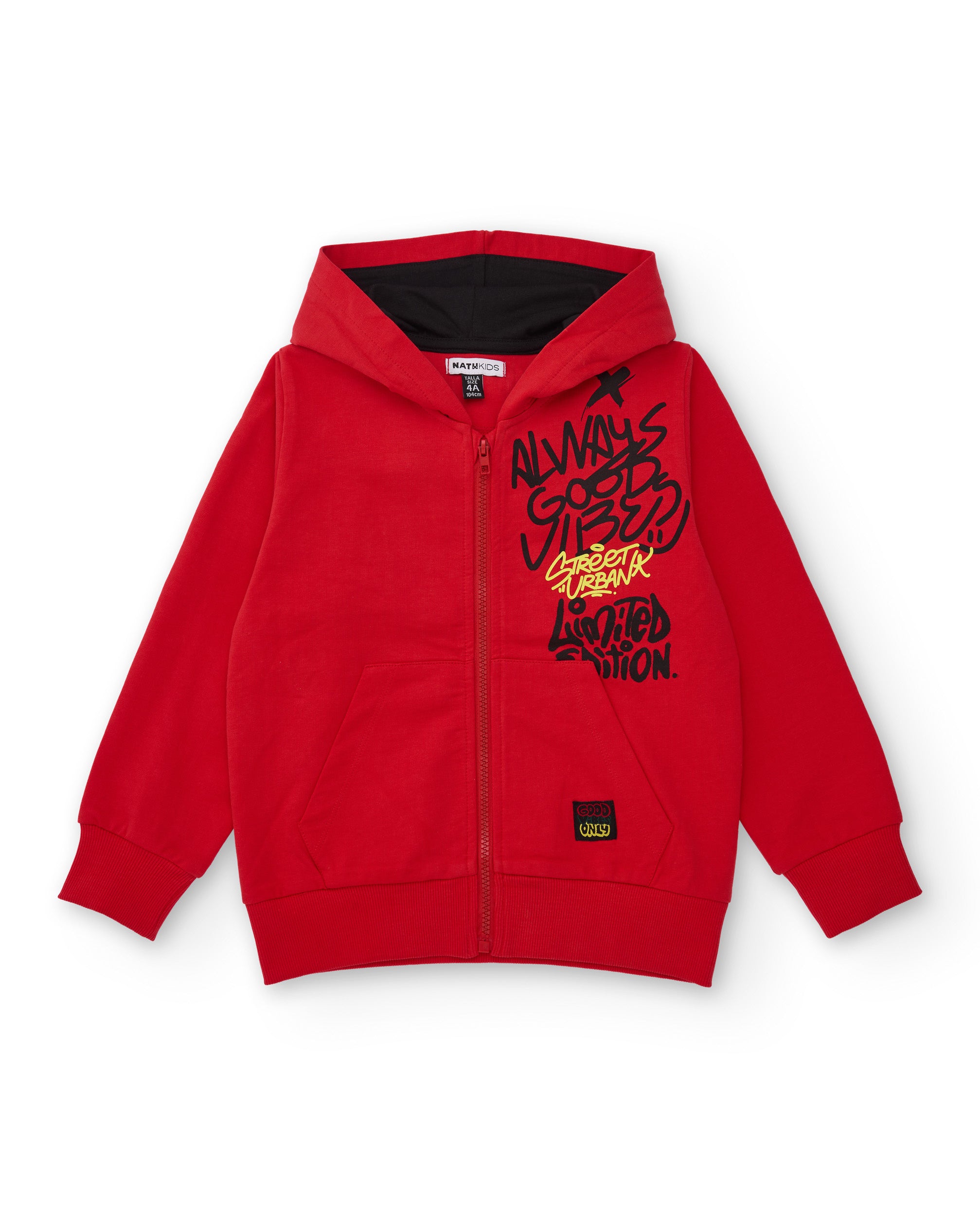 Sudadera roja con capucha para niño con estampado urbano