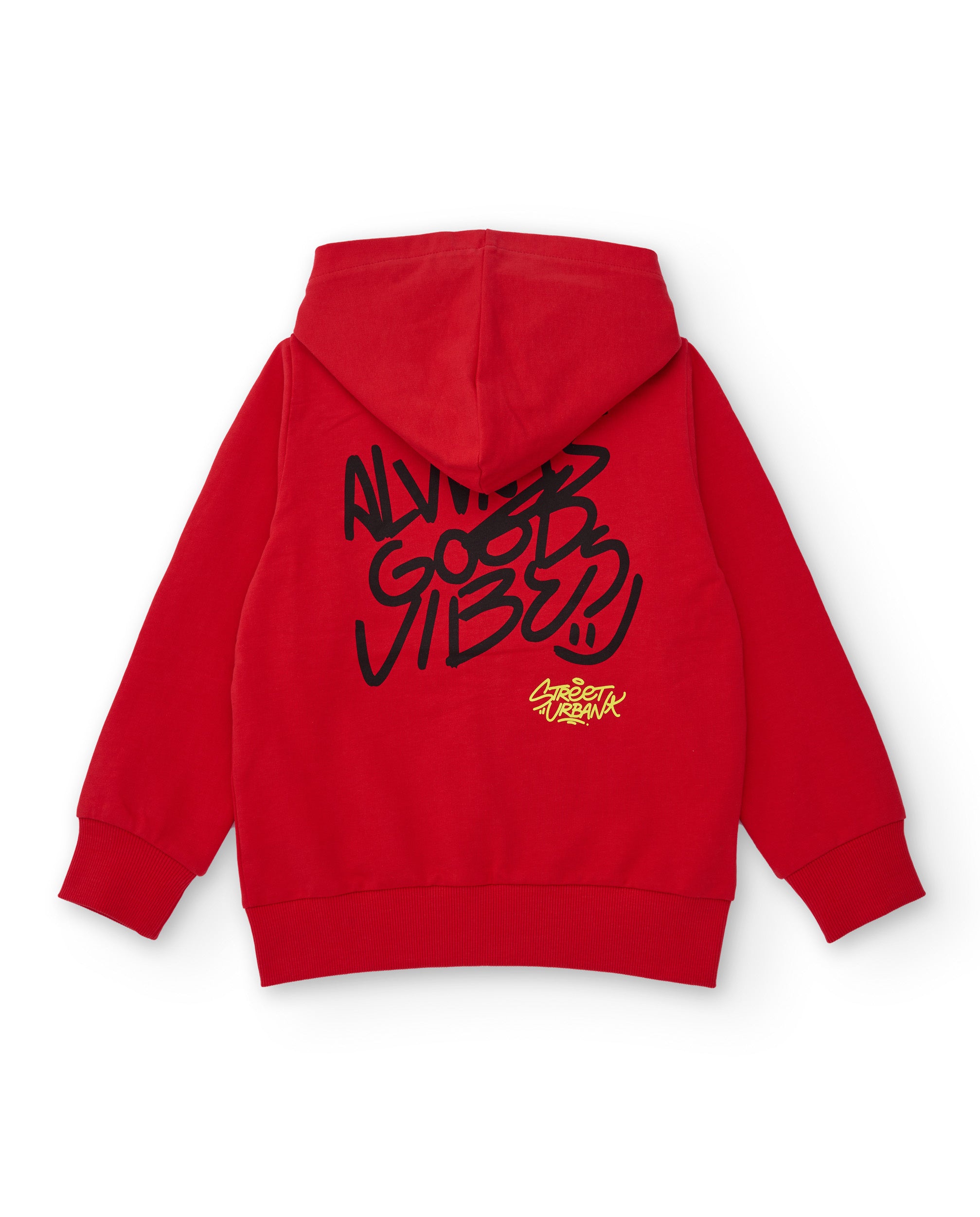 Sudadera roja con capucha para niño con estampado urbano