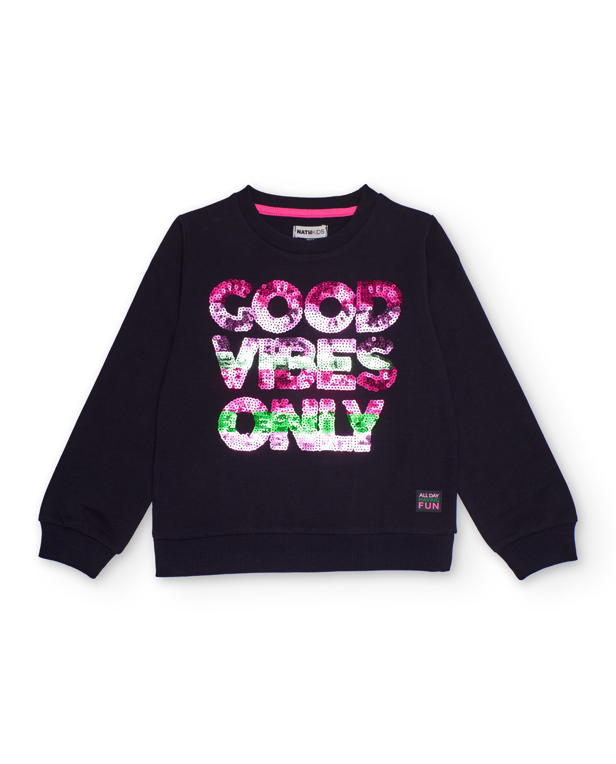 Sudadera negra para niña con lentejuelas multicolor