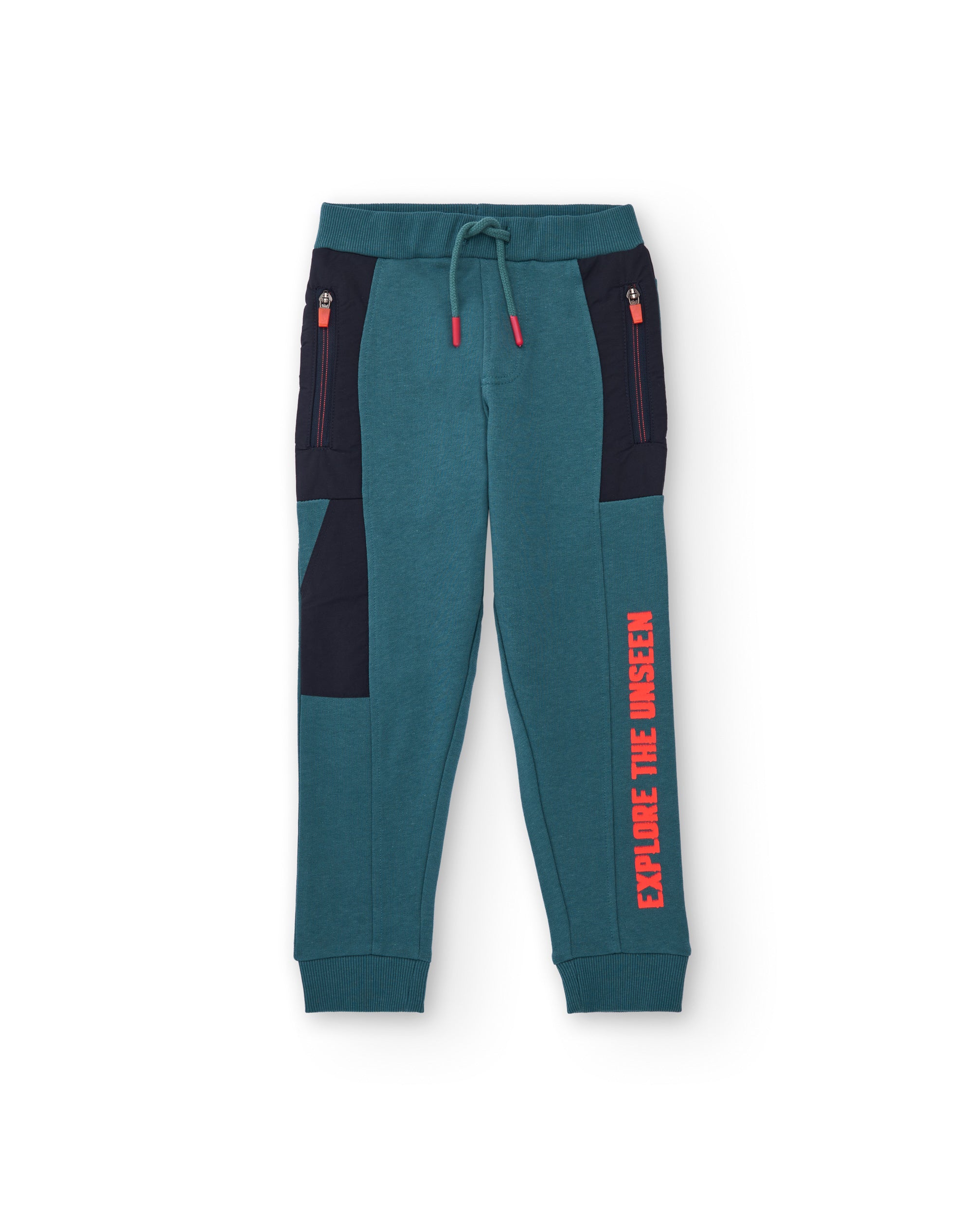 Pantalón jogger azul petróleo para niño con detalles