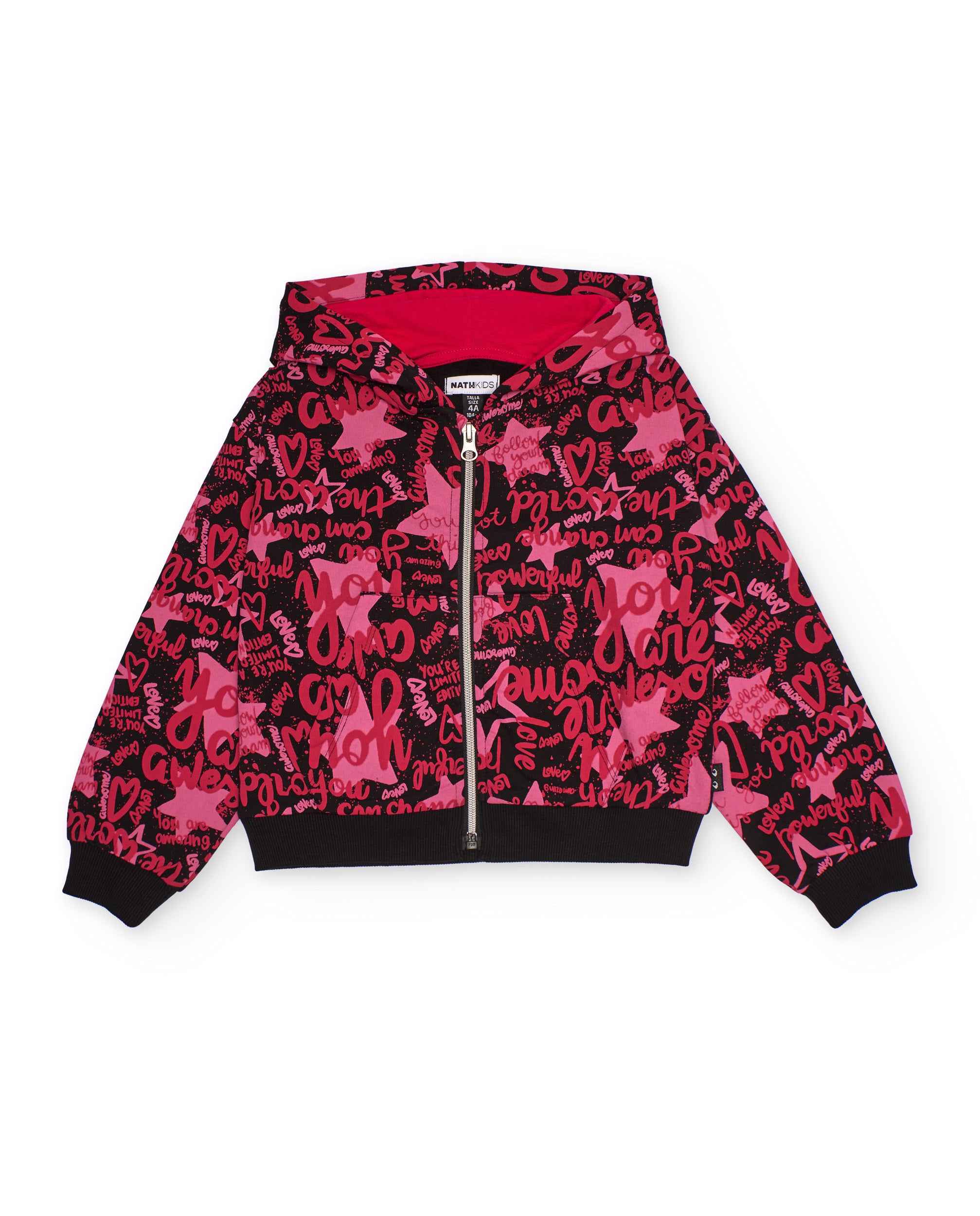 Sudadera con capucha para niña en tonos fucsia con estampado