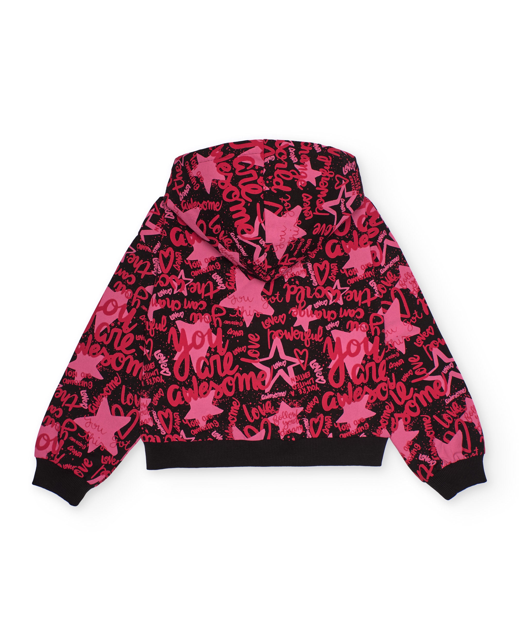 Sudadera con capucha para niña en tonos fucsia con estampado
