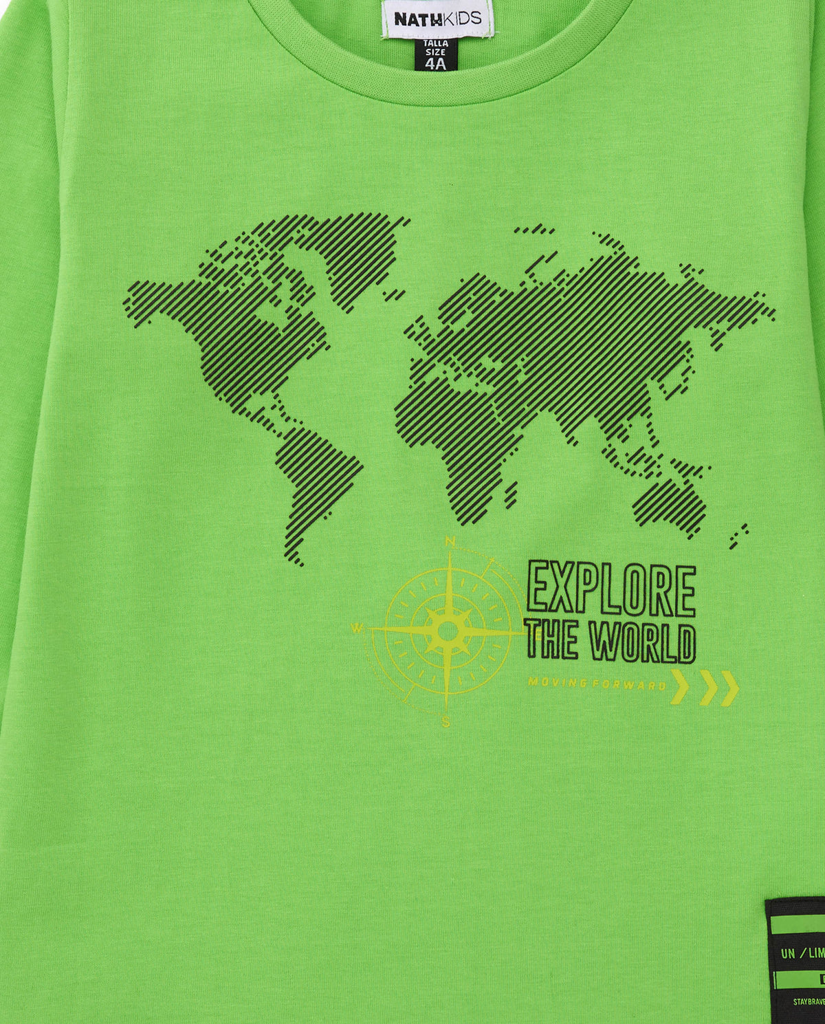 Camiseta verde de manga larga para niño con gráfico de mapa
