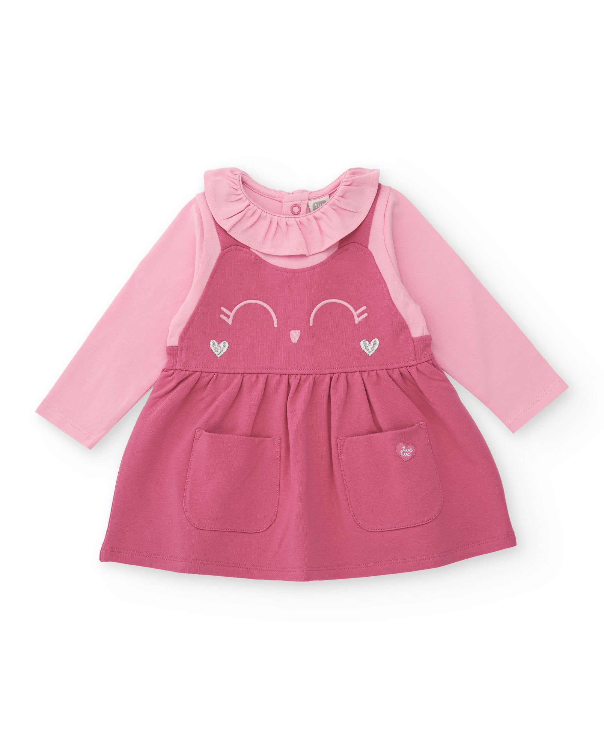 Vestido para recién nacido en tonos rosa con estampado de carita