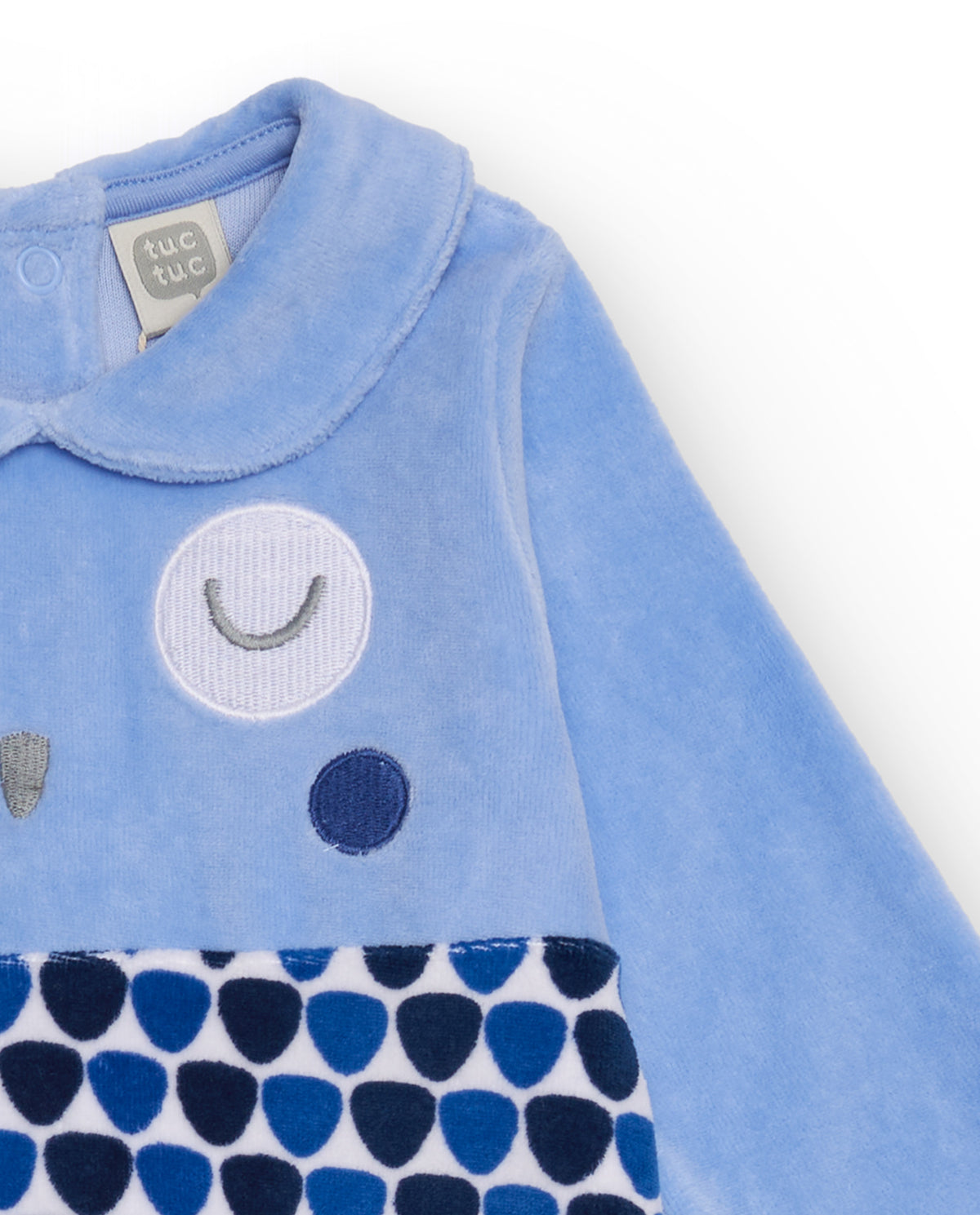Pelele de recién nacido en azul con diseño de búho y estampado
