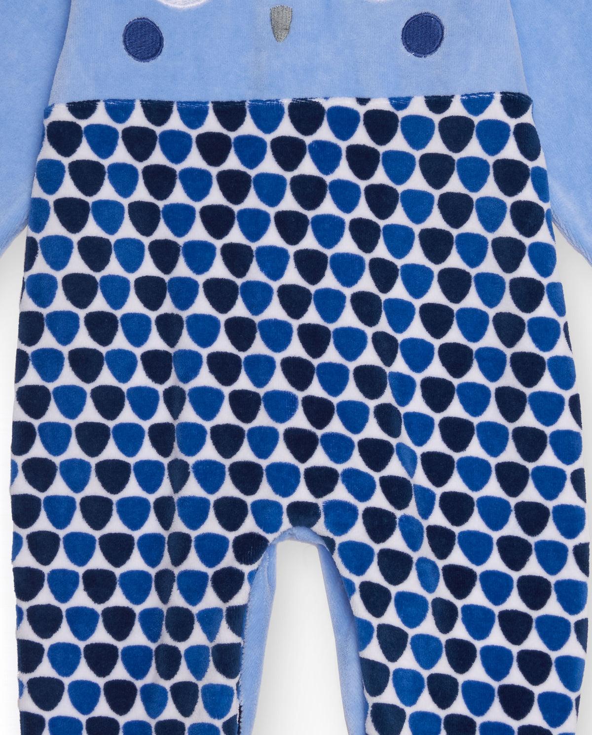 Pelele de recién nacido en azul con diseño de búho y estampado