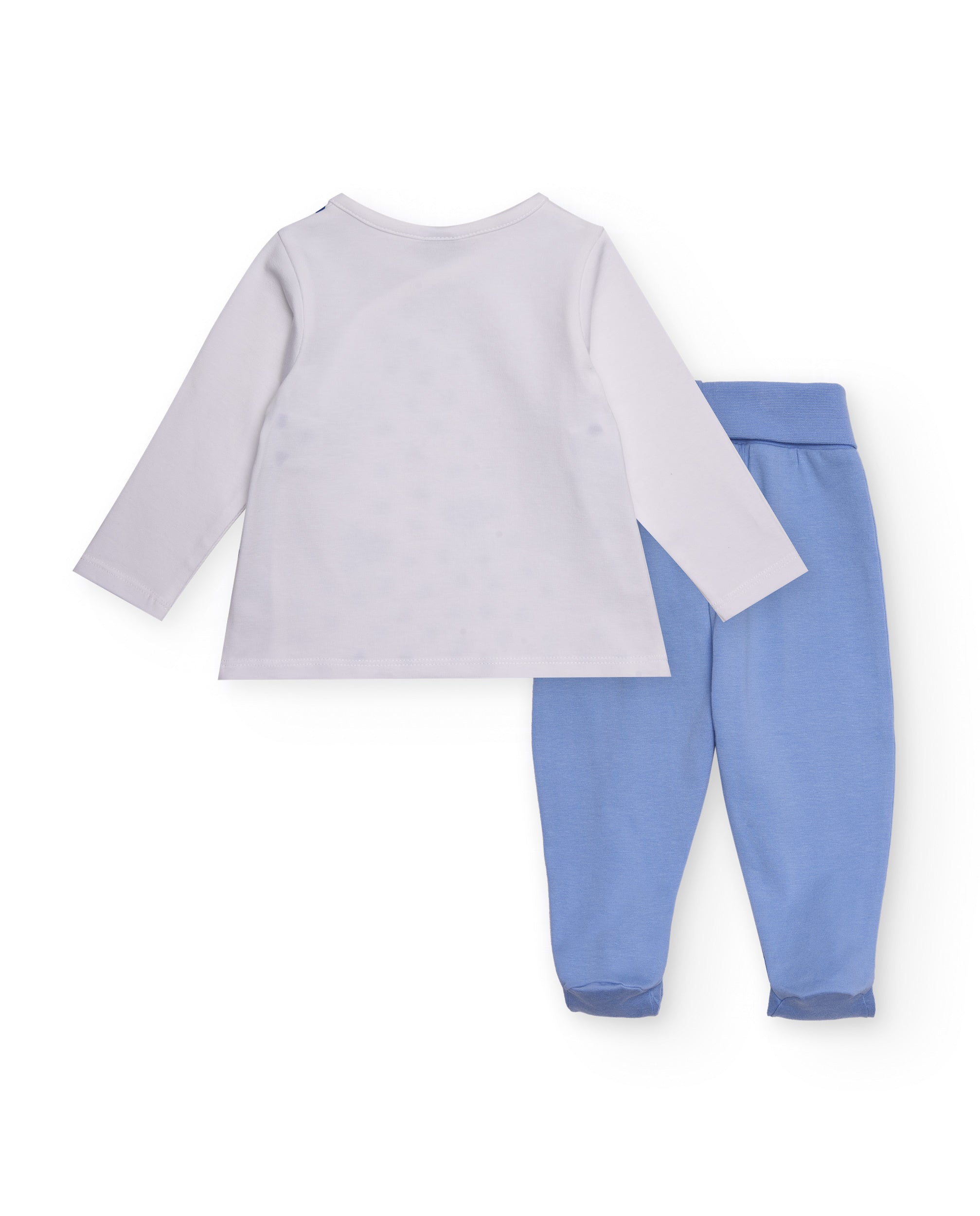 Conjunto de recién nacido en blanco y azul con estampado de