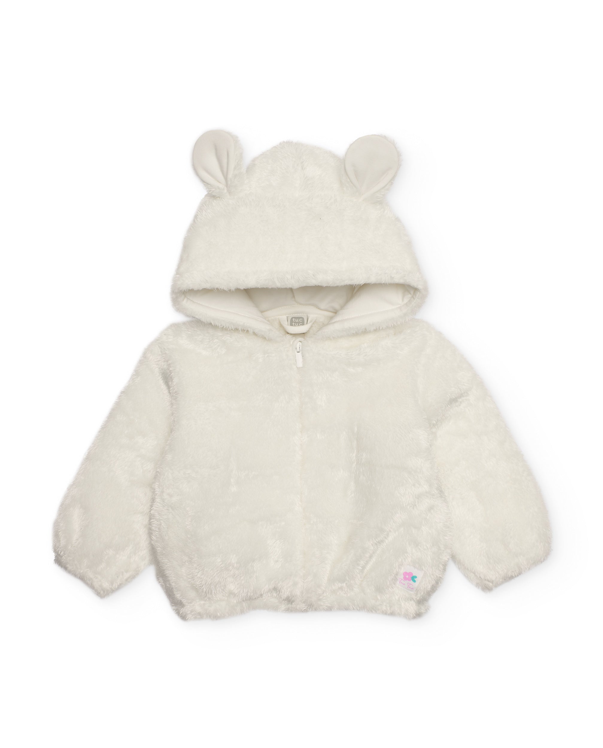 Chaqueta afelpada para recién nacido color blanco con orejitas