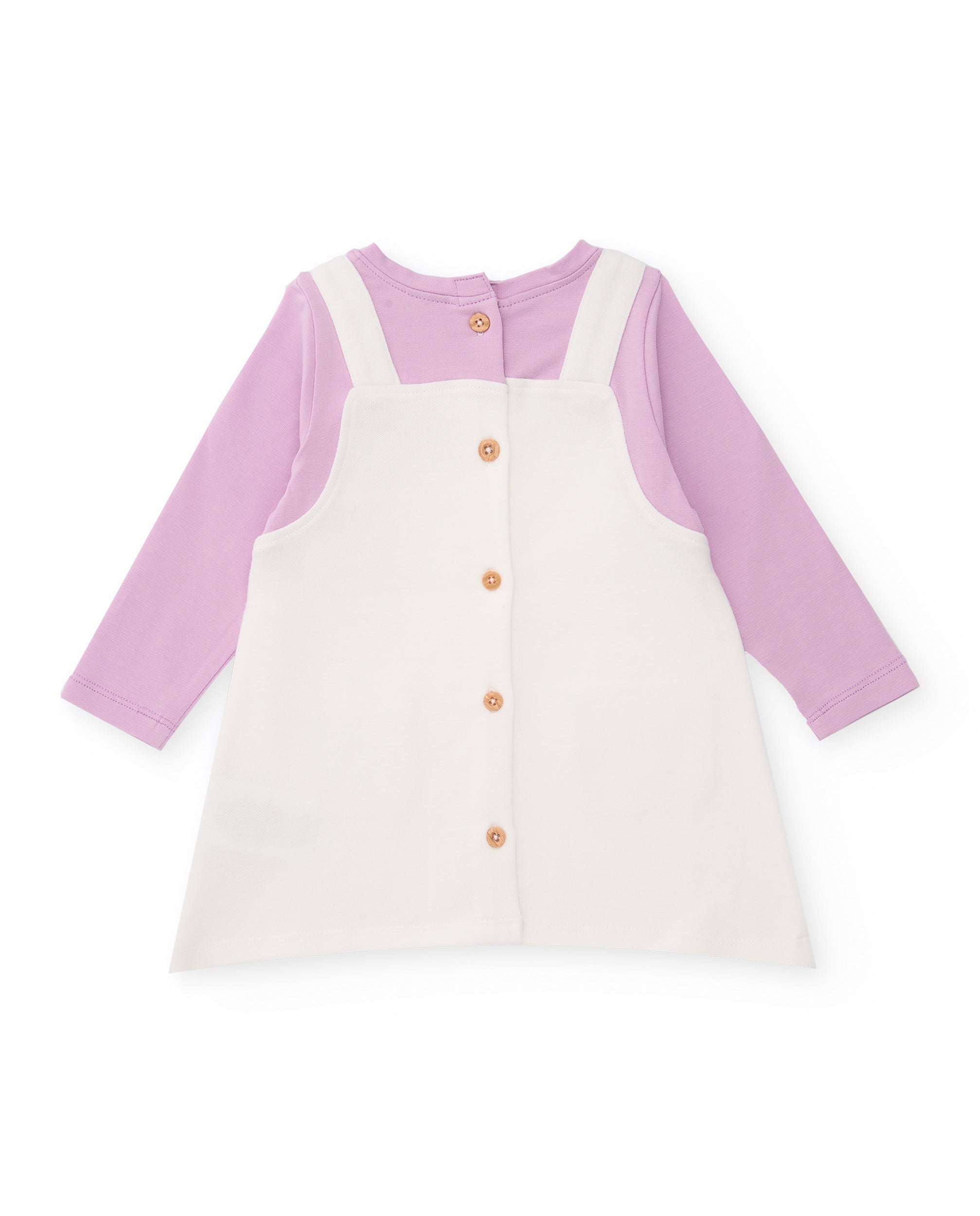 Vestido de recién nacido en lila y crudo con bolsillos bordados