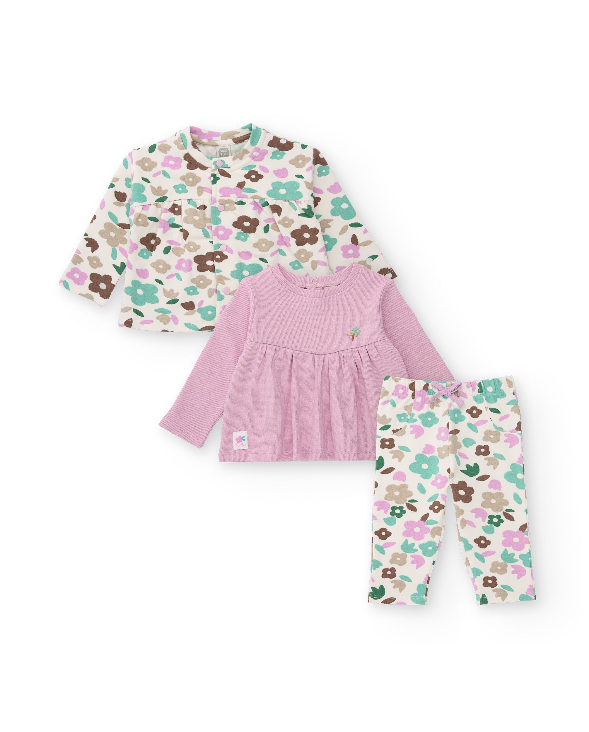 Conjunto de tres piezas para recién nacido con estampado floral