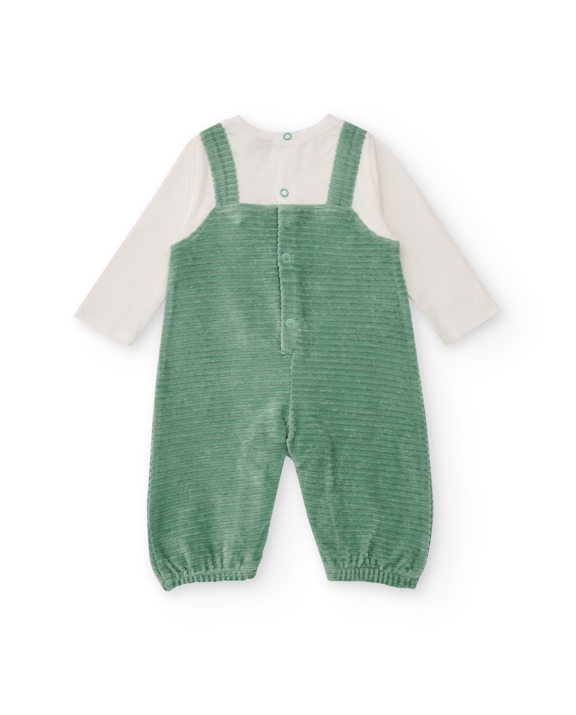 Pelele verde para recién nacido con bordado de ovejitas.