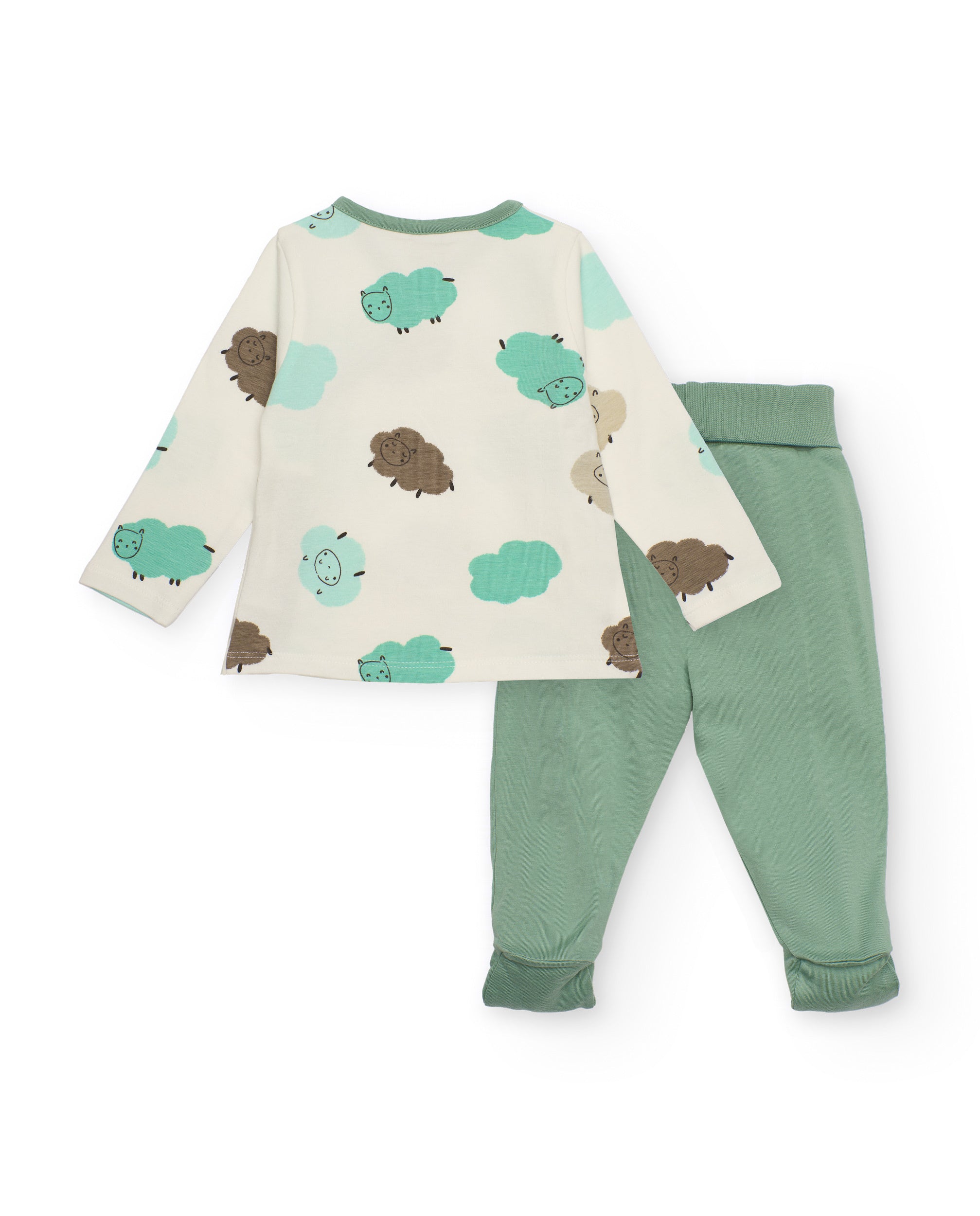 Conjunto de recién nacido en crudo y verde con estampado de
