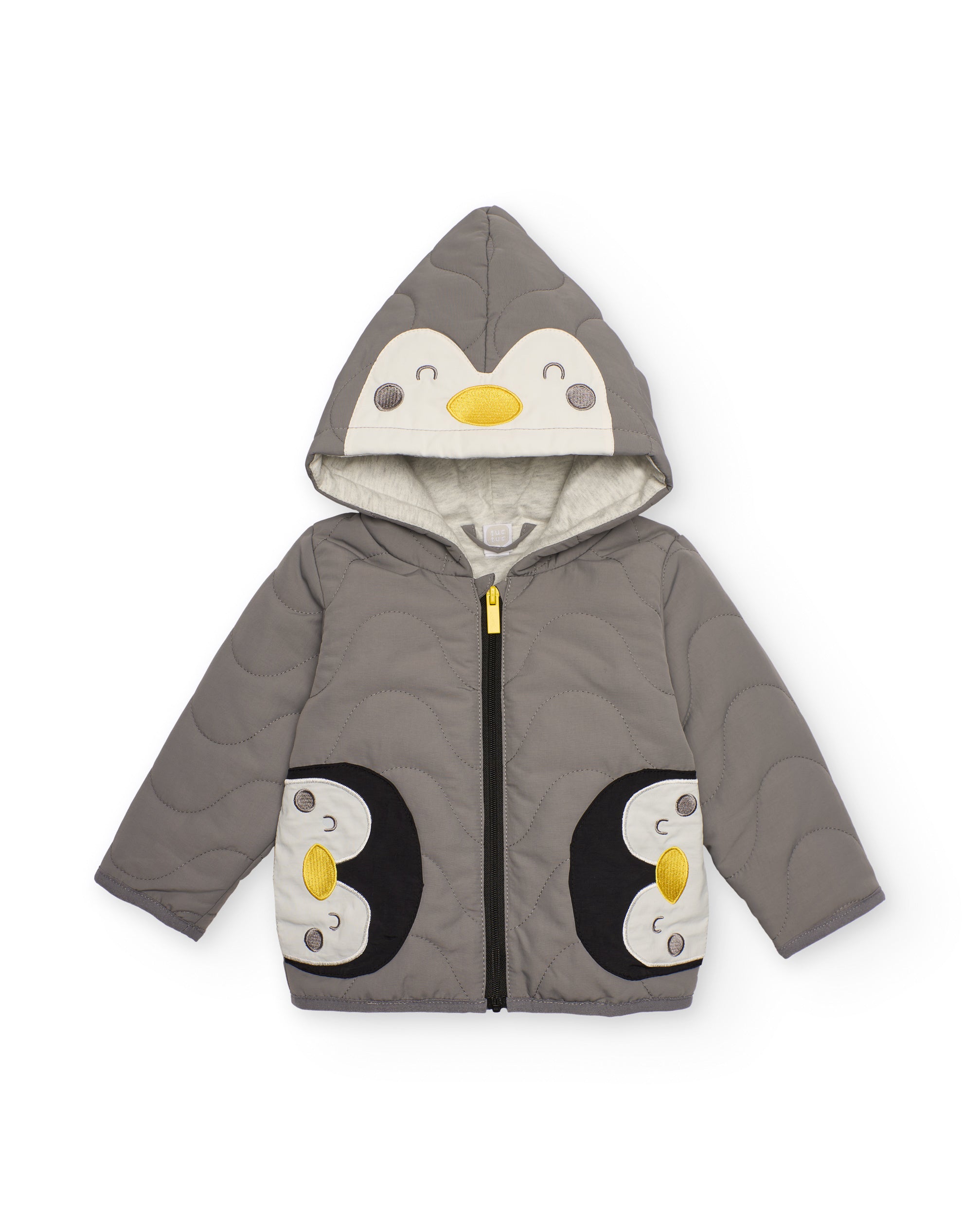 Chaqueta acolchada para recién nacido en gris con capucha con