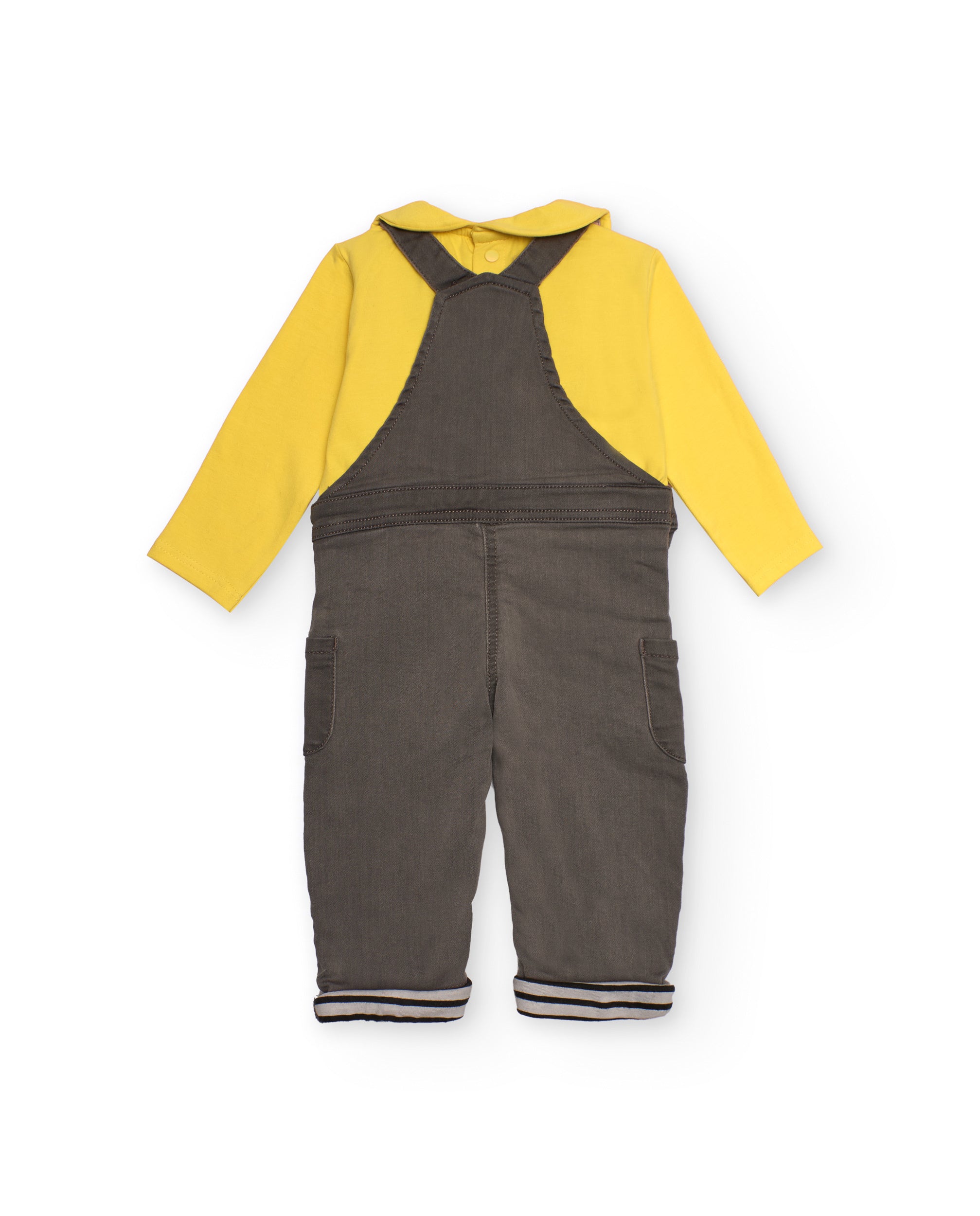 Conjunto de recién nacido en amarillo y gris con peto bordado
