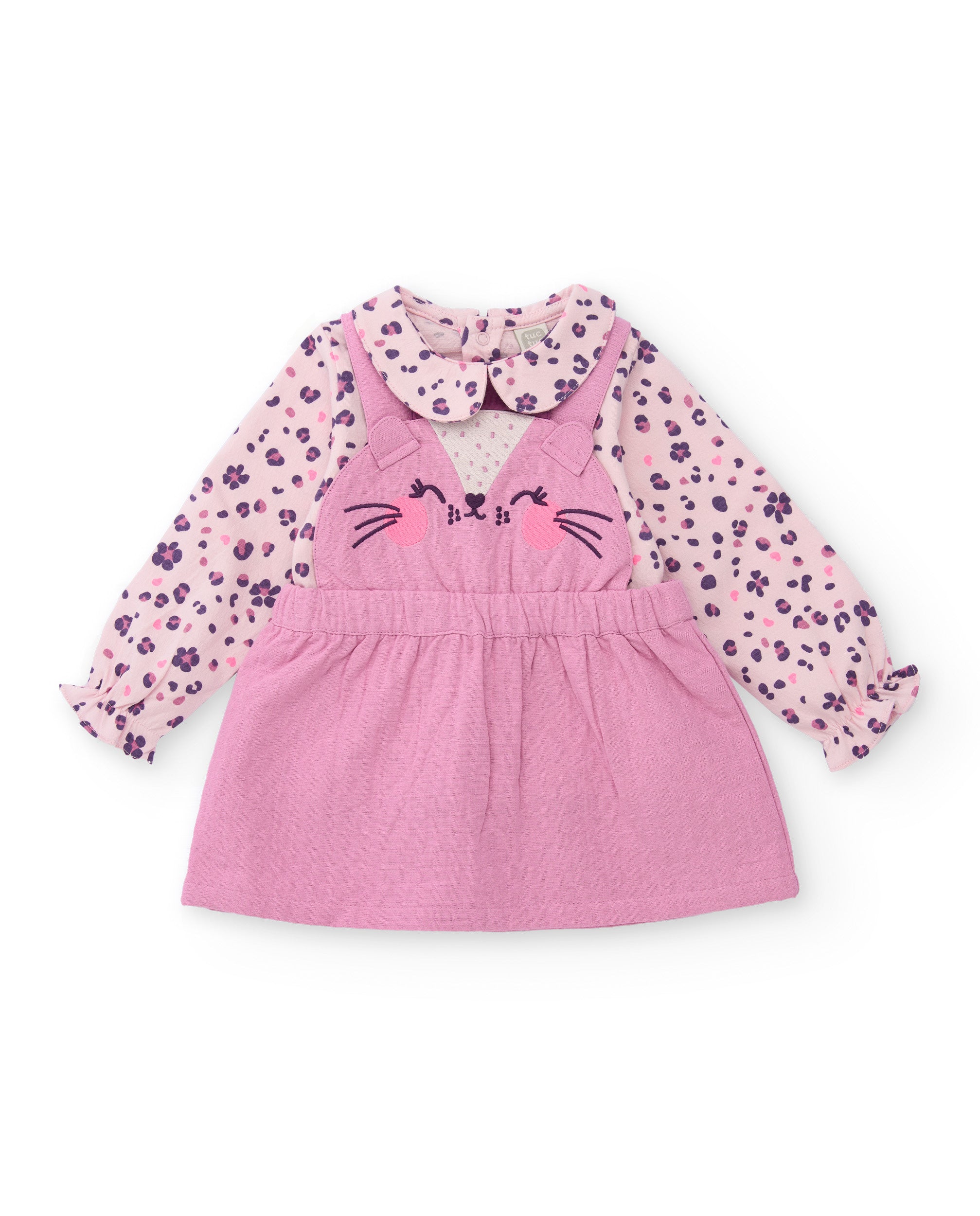 Conjunto para recién nacido de vestido rosa con blusa estampada