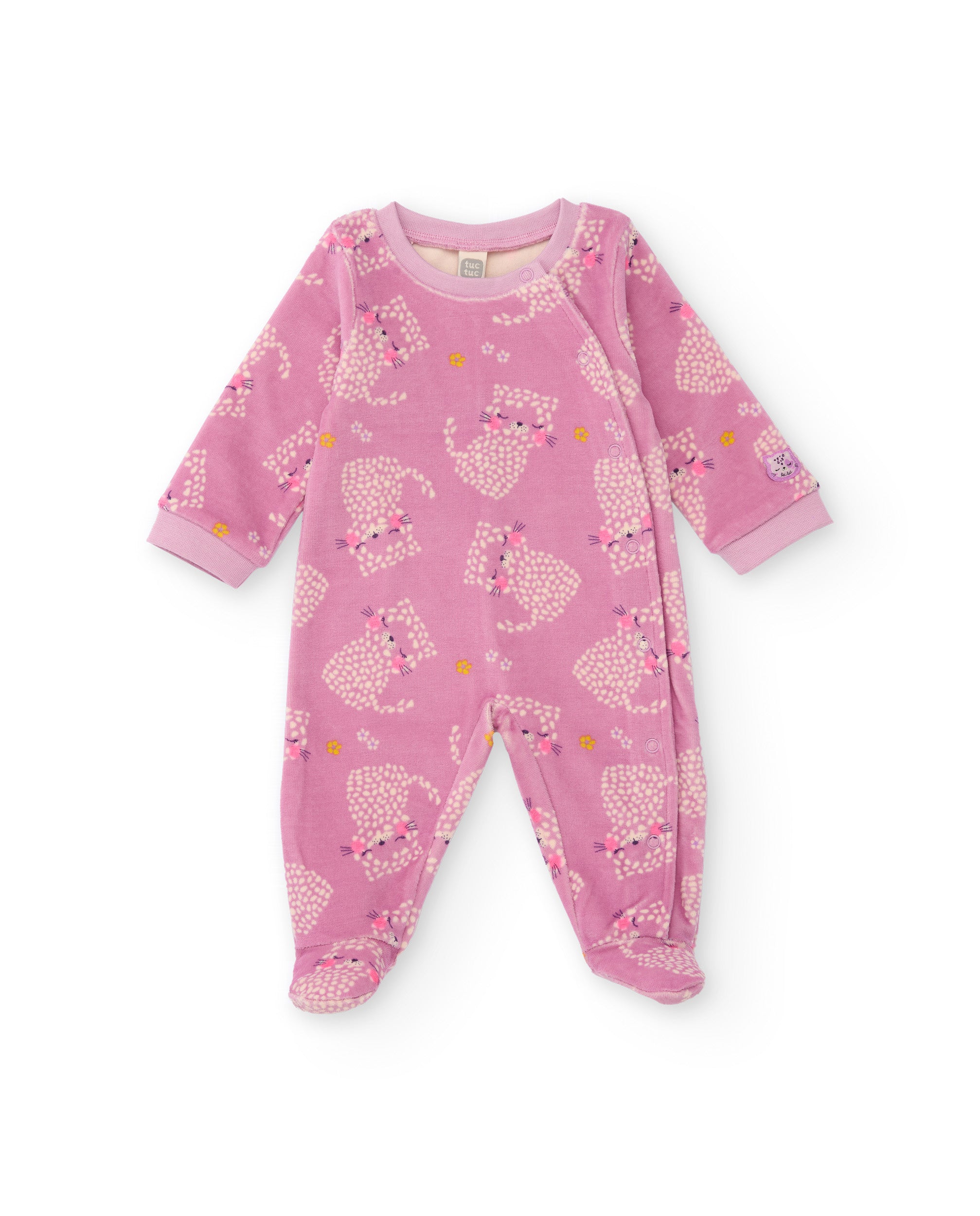 Pelele de recién nacido en color rosa con estampado de gatitos