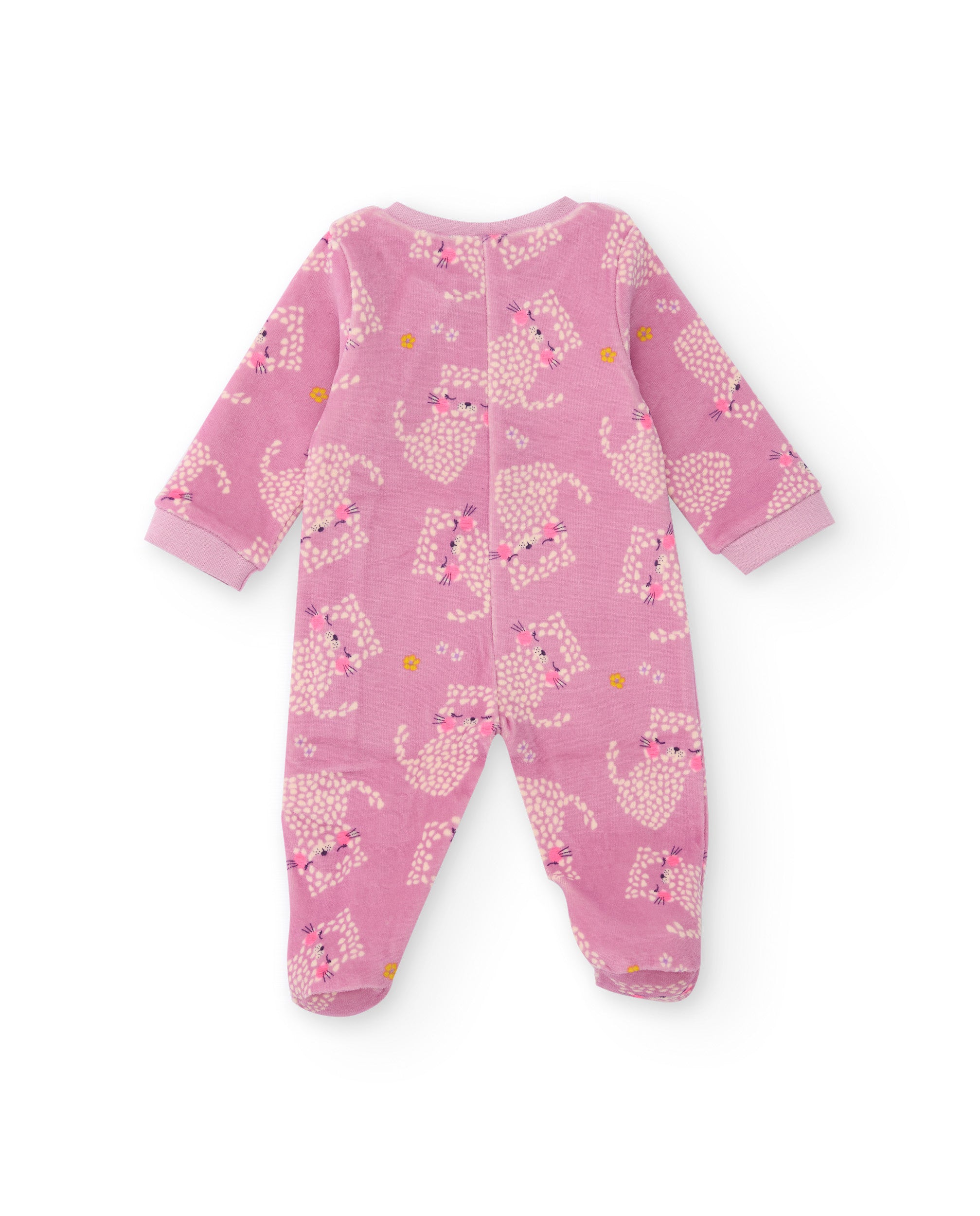 Pelele de recién nacido en color rosa con estampado de gatitos