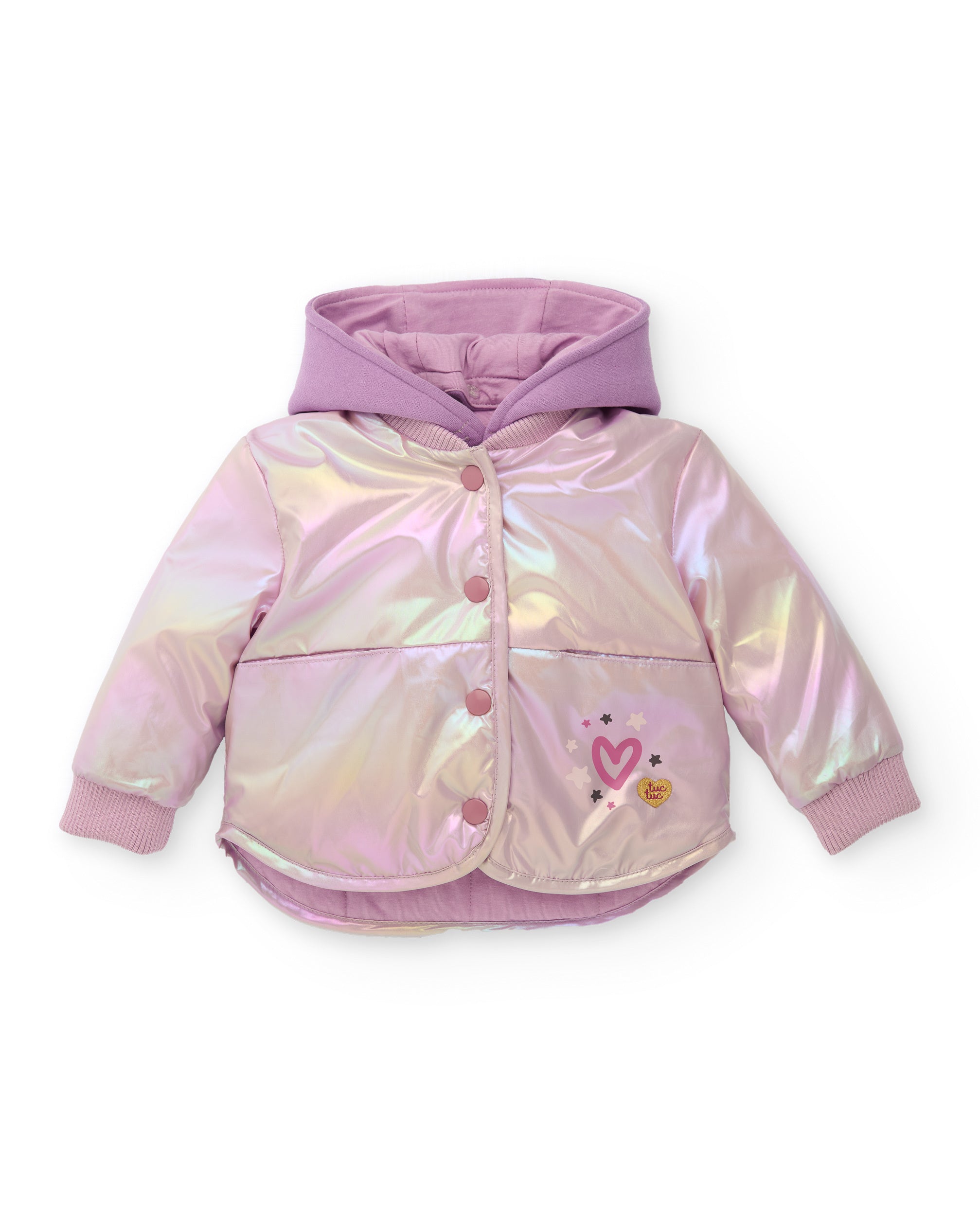 Parka de niña en tono rosa brillante con capucha