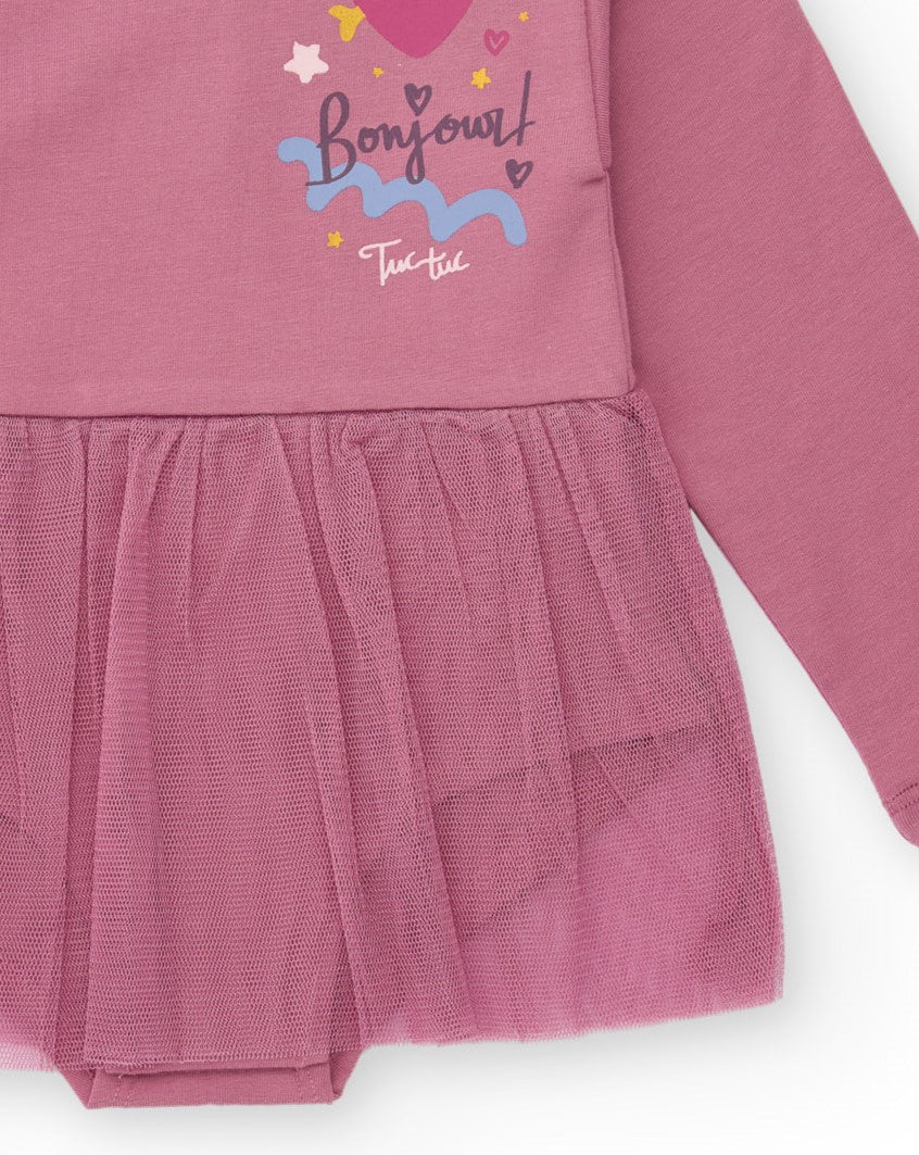 Body tipo vestido para bebé niña en color lila con falda de tul