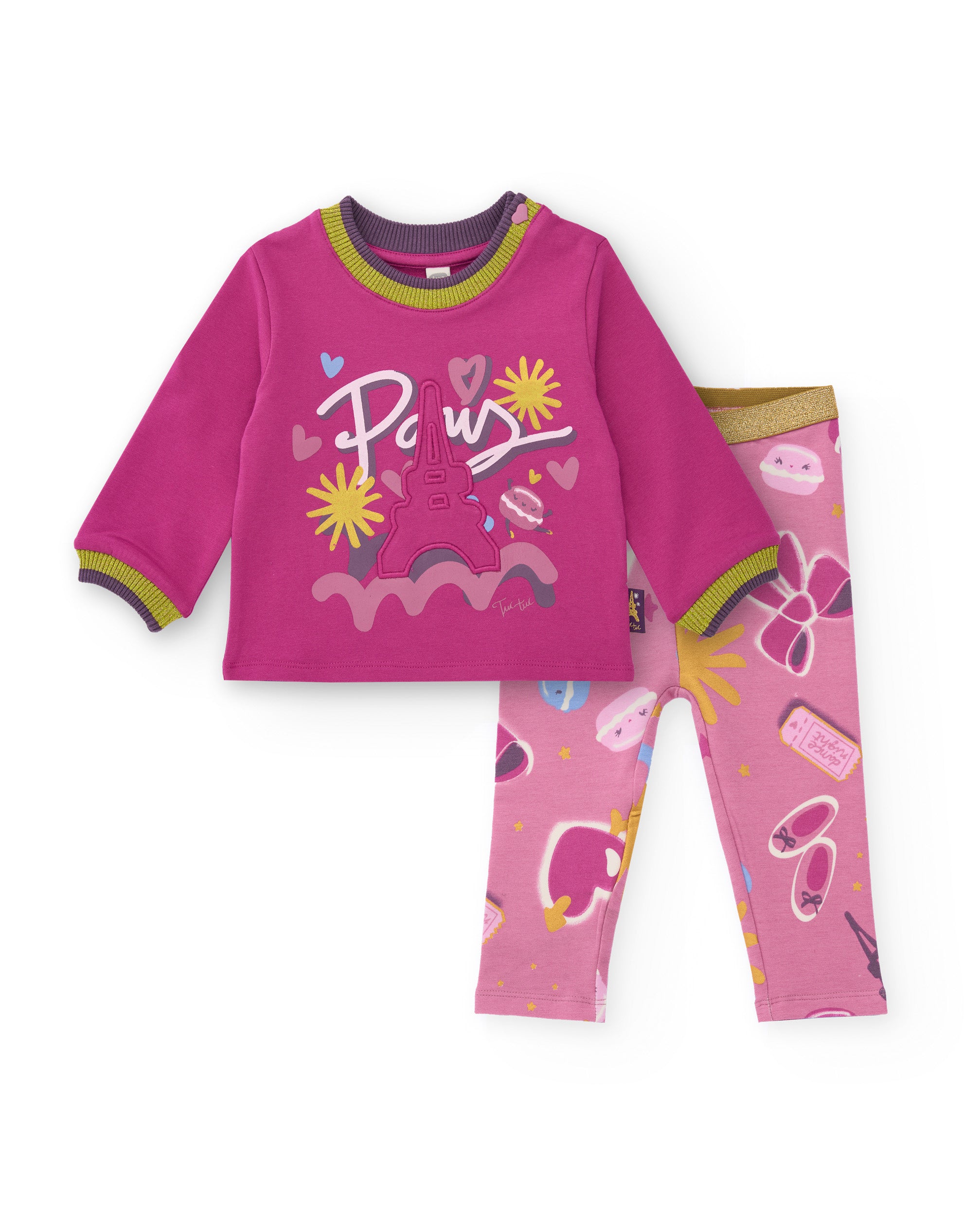 Conjunto de camiseta y leggings para niña en tonos fucsia con