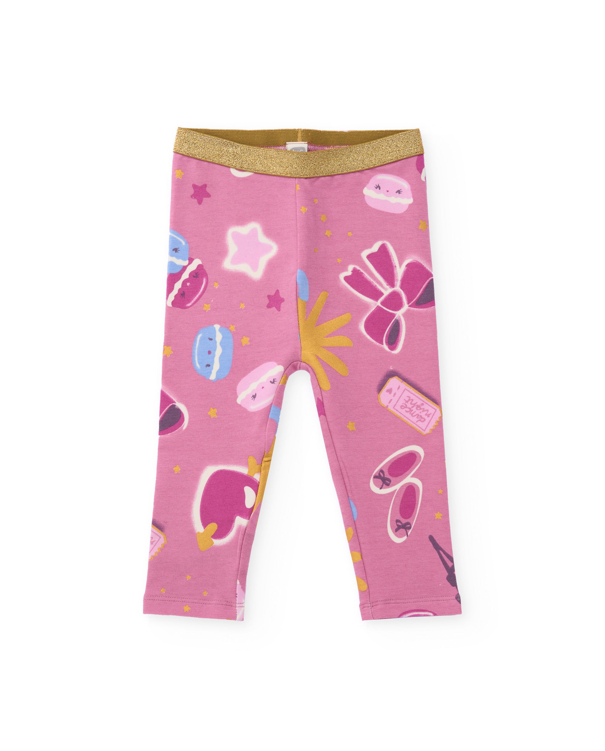 Leggings de punto para niña color rosa con estampado de macarons