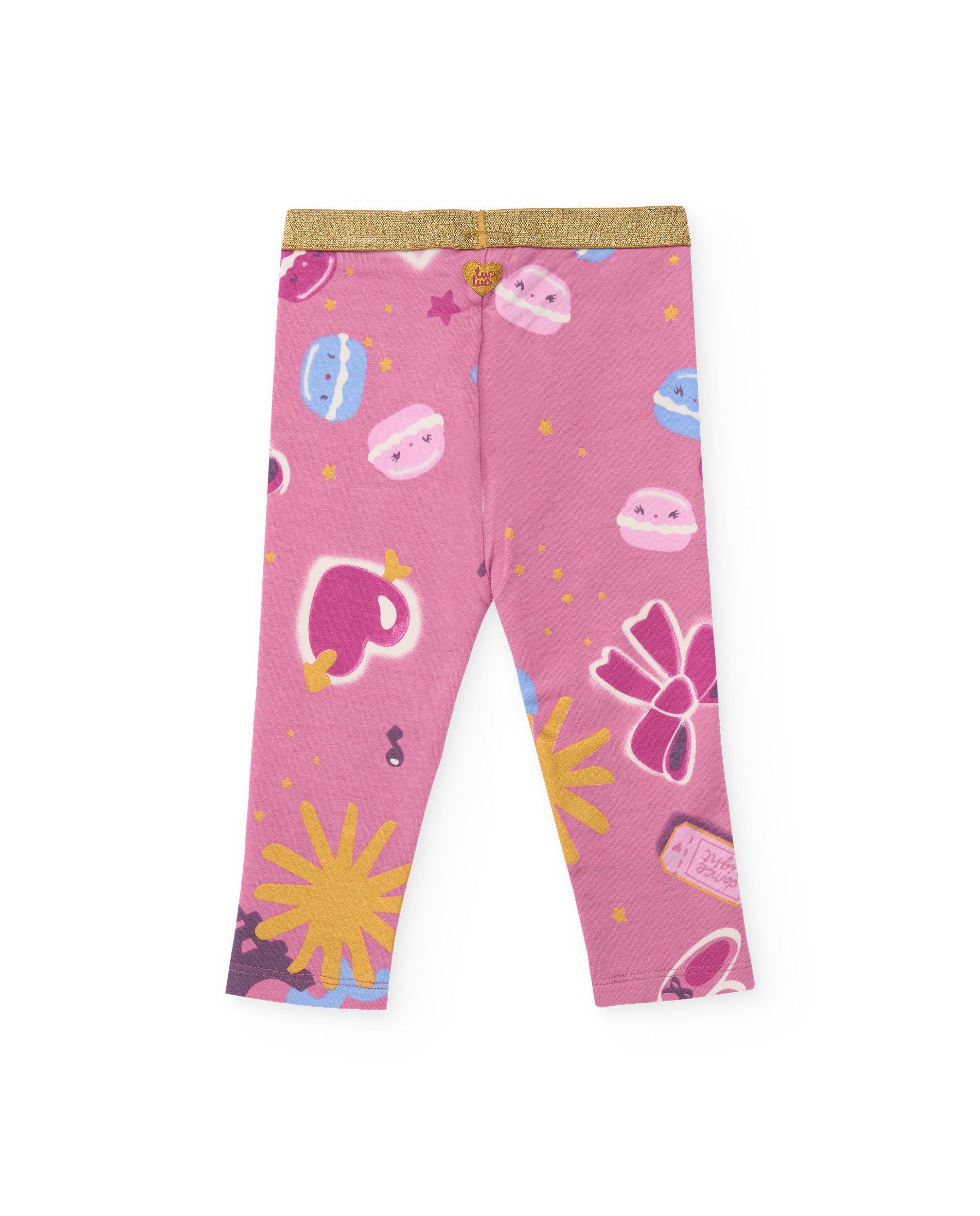 Leggings de punto para niña color rosa con estampado de macarons